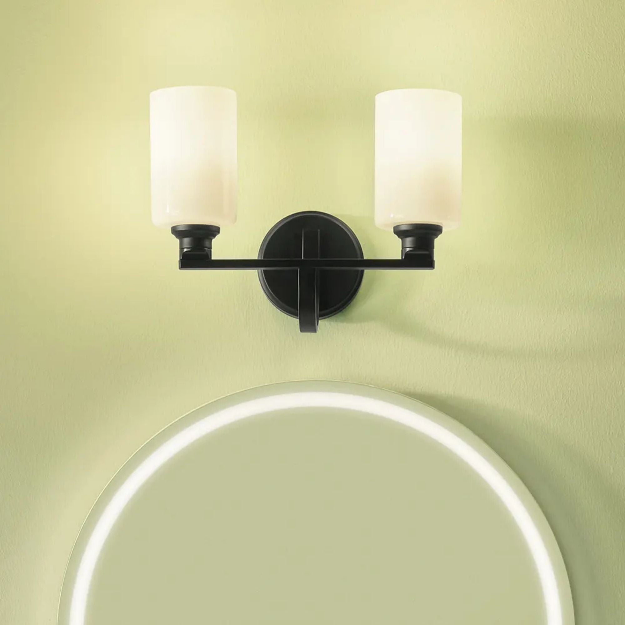 Gioe 14" 2-Light Bath Vanity Light, Black Finish Etched Glass