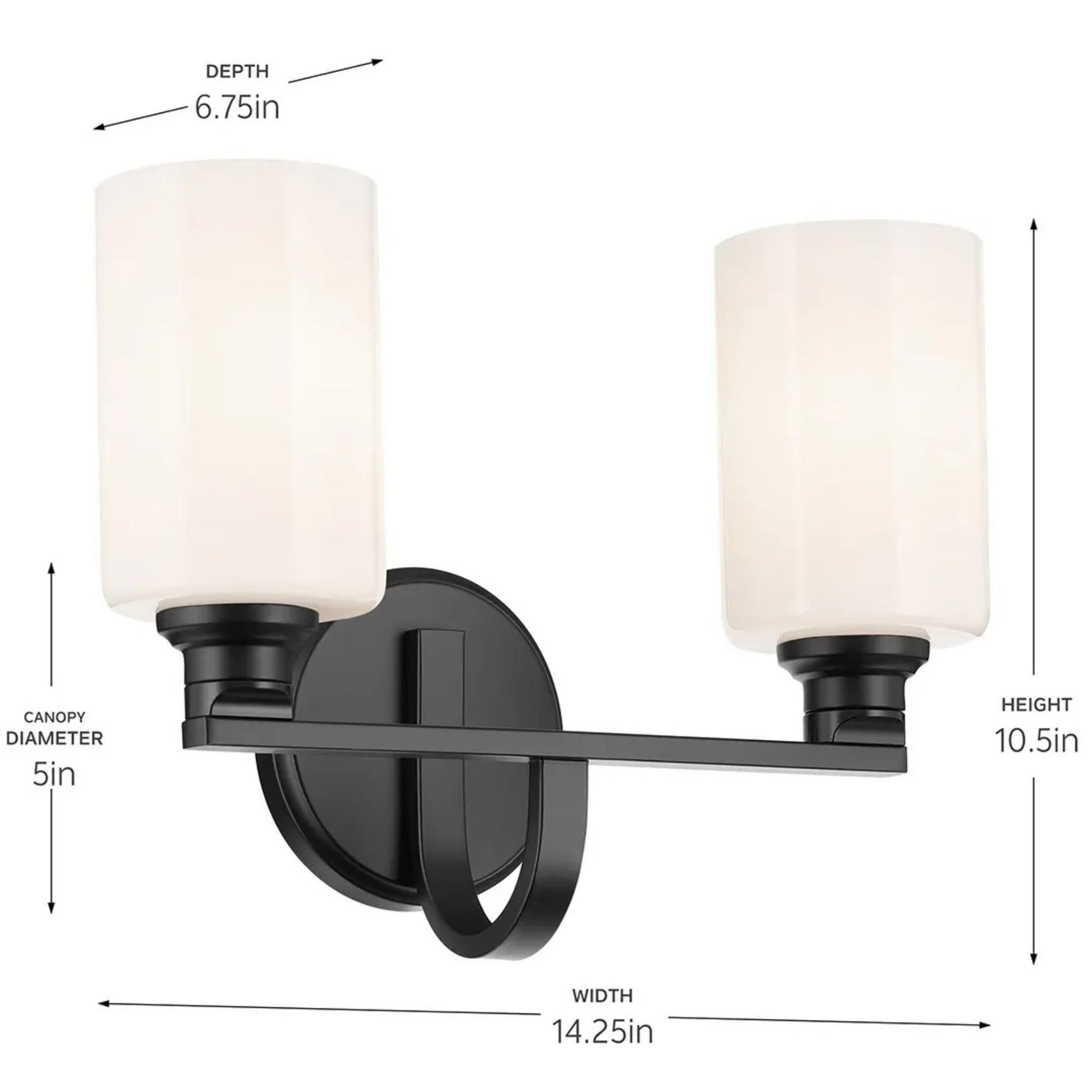 Kichler Lighting - Gioe 14" 2-Light Bath Vanity Light, Black Finish Etched Glass | Bees Lighting