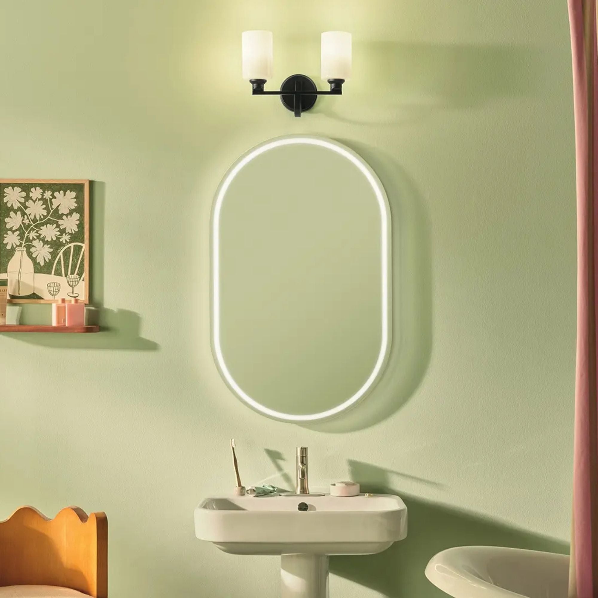 Kichler Lighting - Gioe 14" 2-Light Bath Vanity Light, Black Finish Etched Glass | Bees Lighting