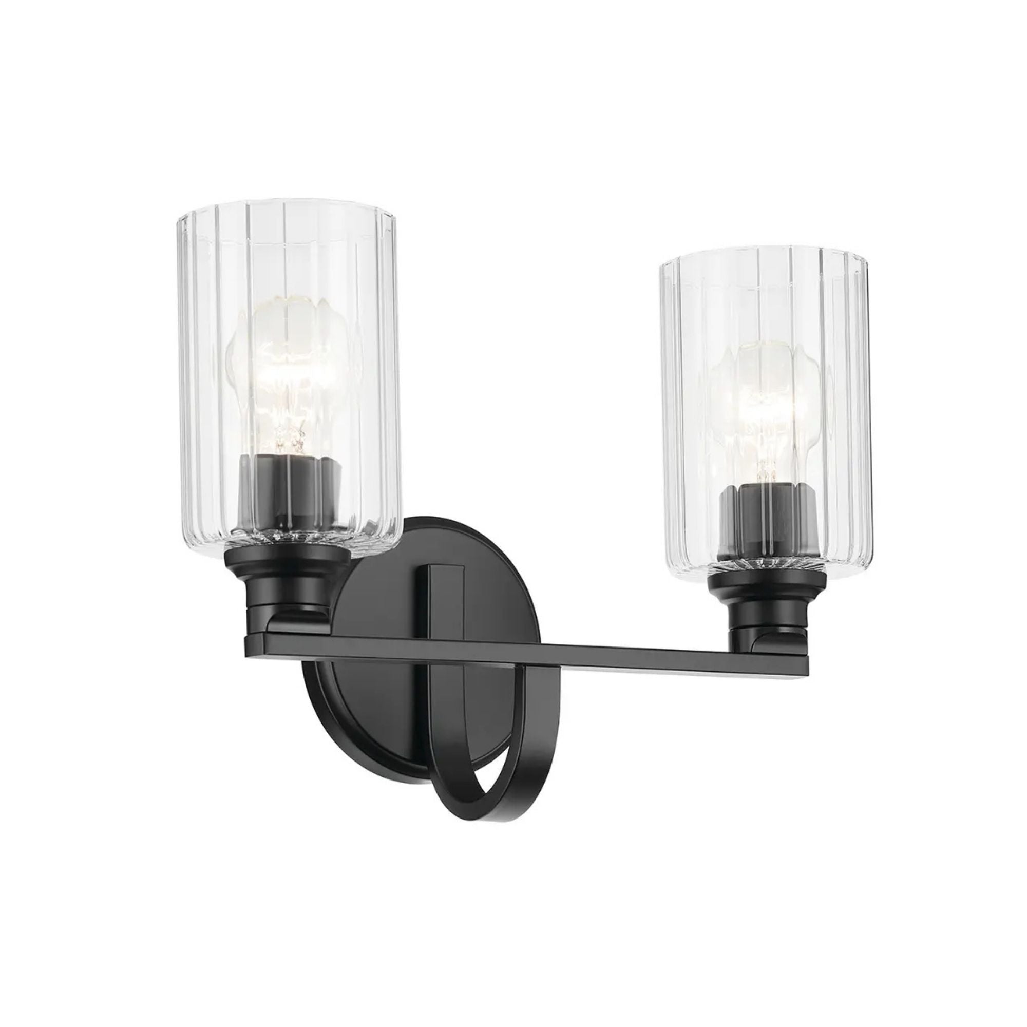 Gioe 14" 2-Light Bath Vanity Light, Black Finish Fluted Glass