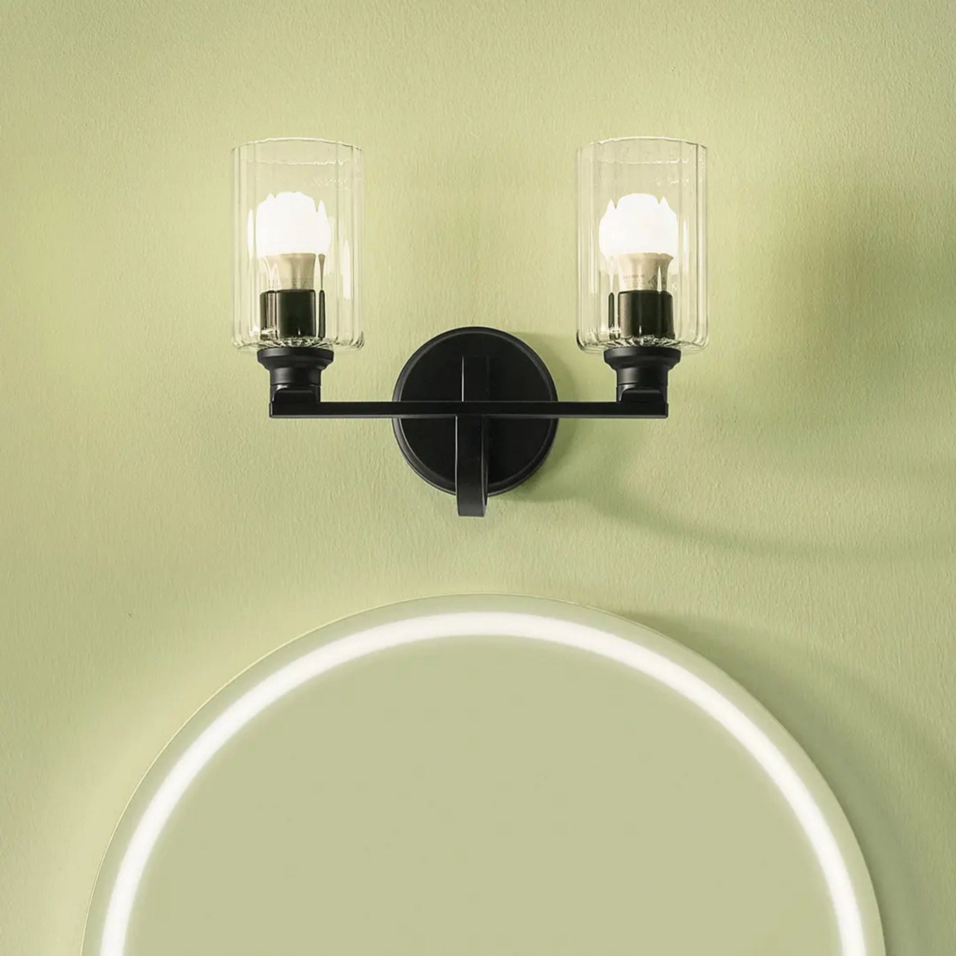 Kichler Lighting - Gioe 14" 2-Light Bath Vanity Light, Black Finish Fluted Glass | Bees Lighting