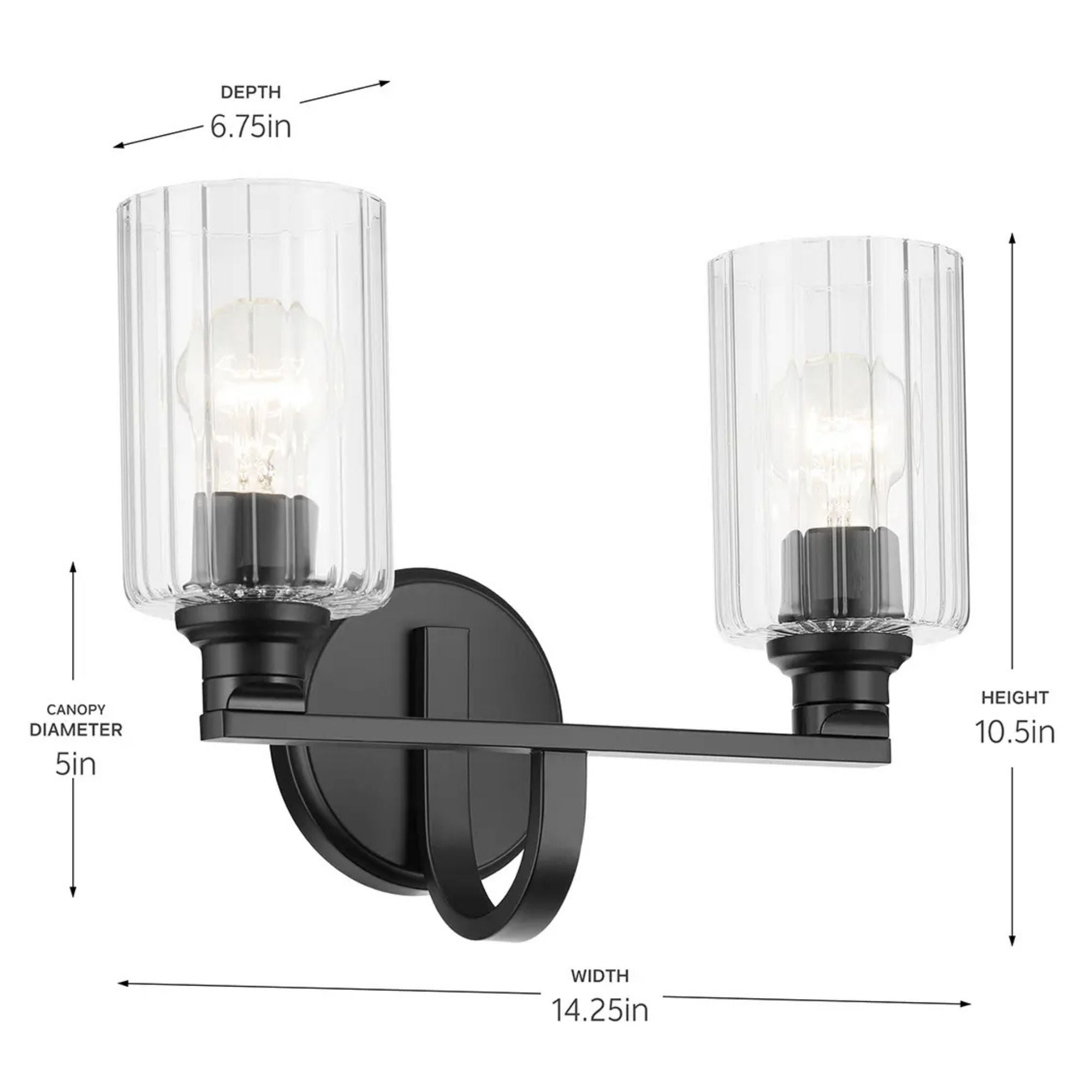 Kichler Lighting - Gioe 14" 2-Light Bath Vanity Light, Black Finish Fluted Glass | Bees Lighting