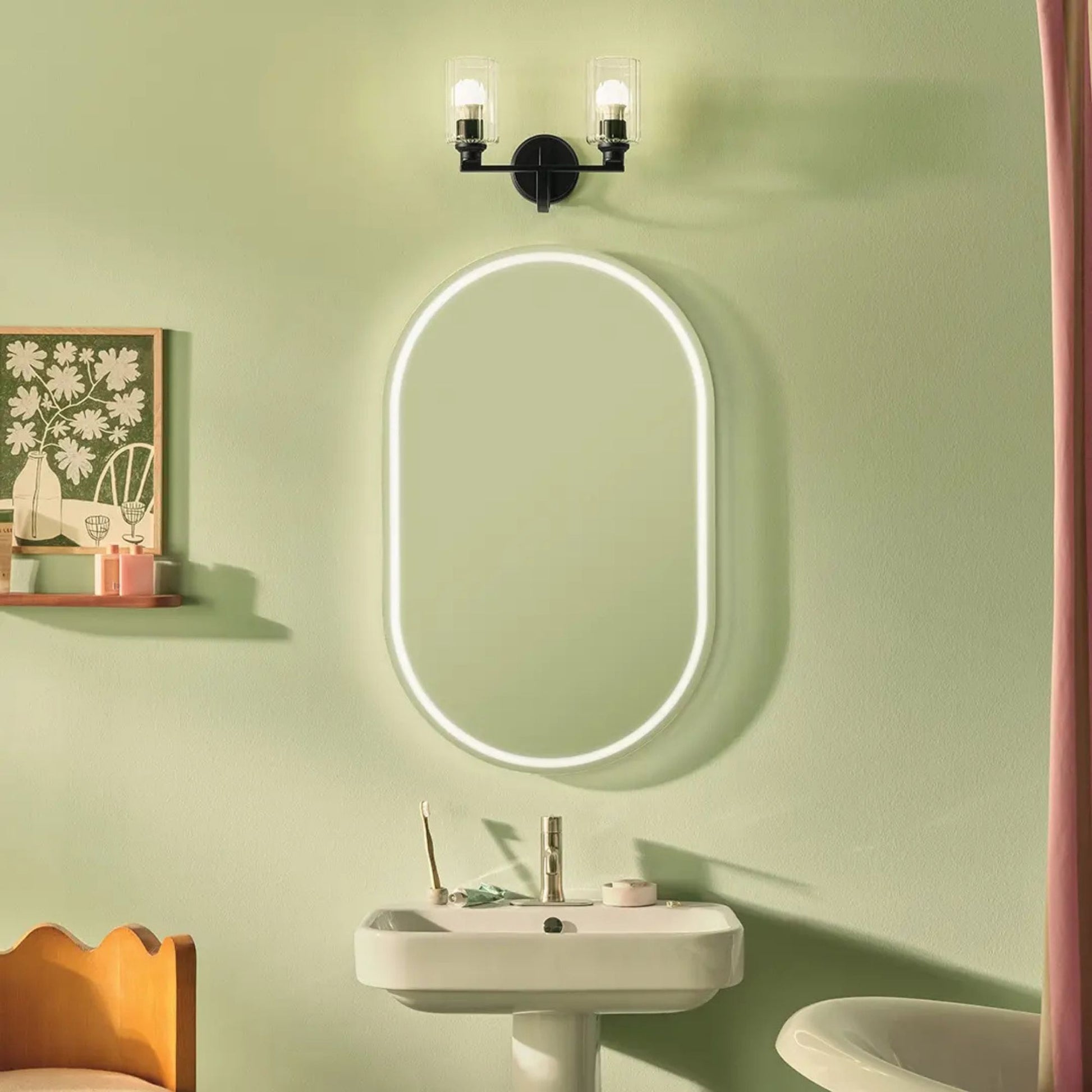 Kichler Lighting - Gioe 14" 2-Light Bath Vanity Light, Black Finish Fluted Glass | Bees Lighting