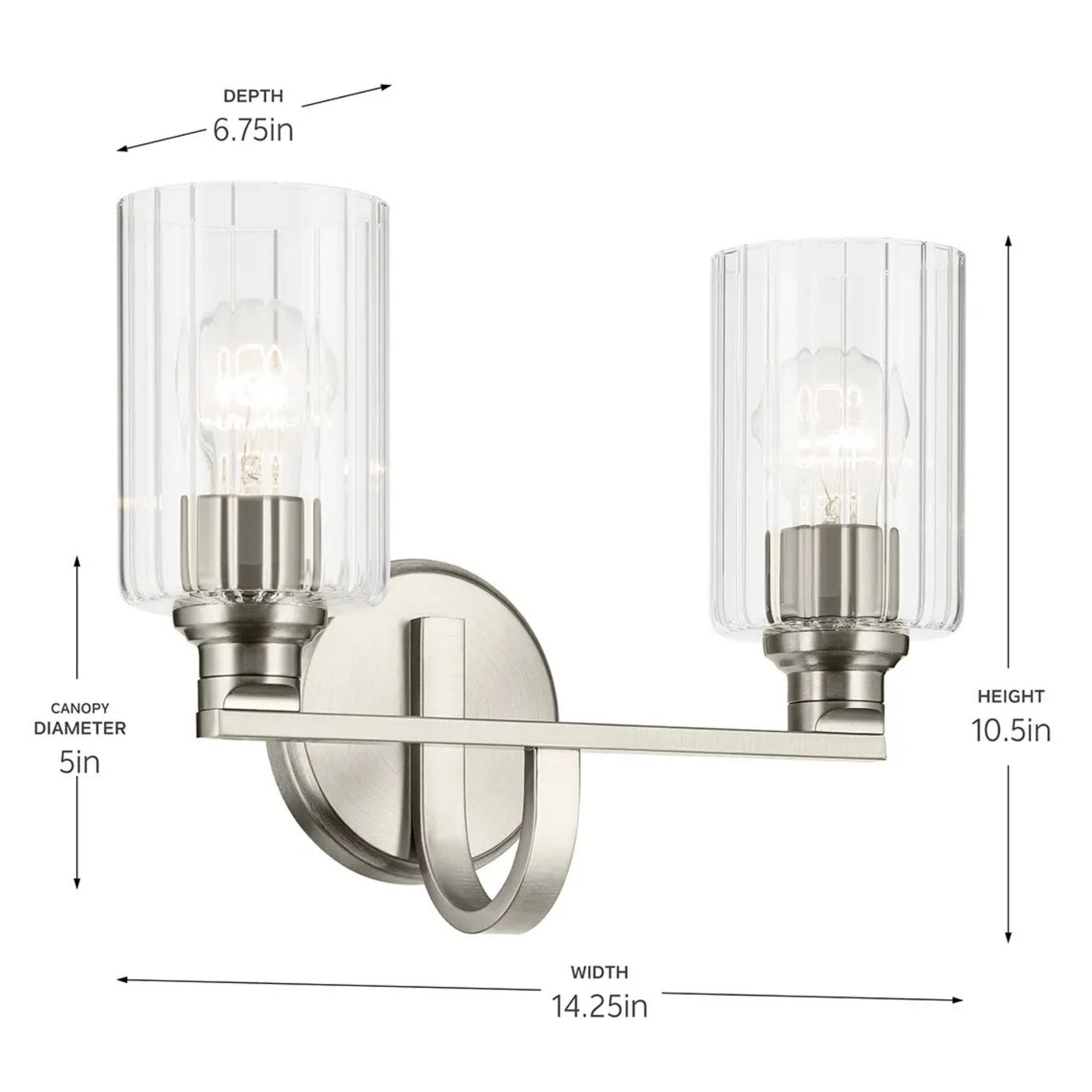 Kichler Lighting - Gioe 14" 2-Light Bath Vanity Light, Chrome Finish Fluted Glass | Bees Lighting