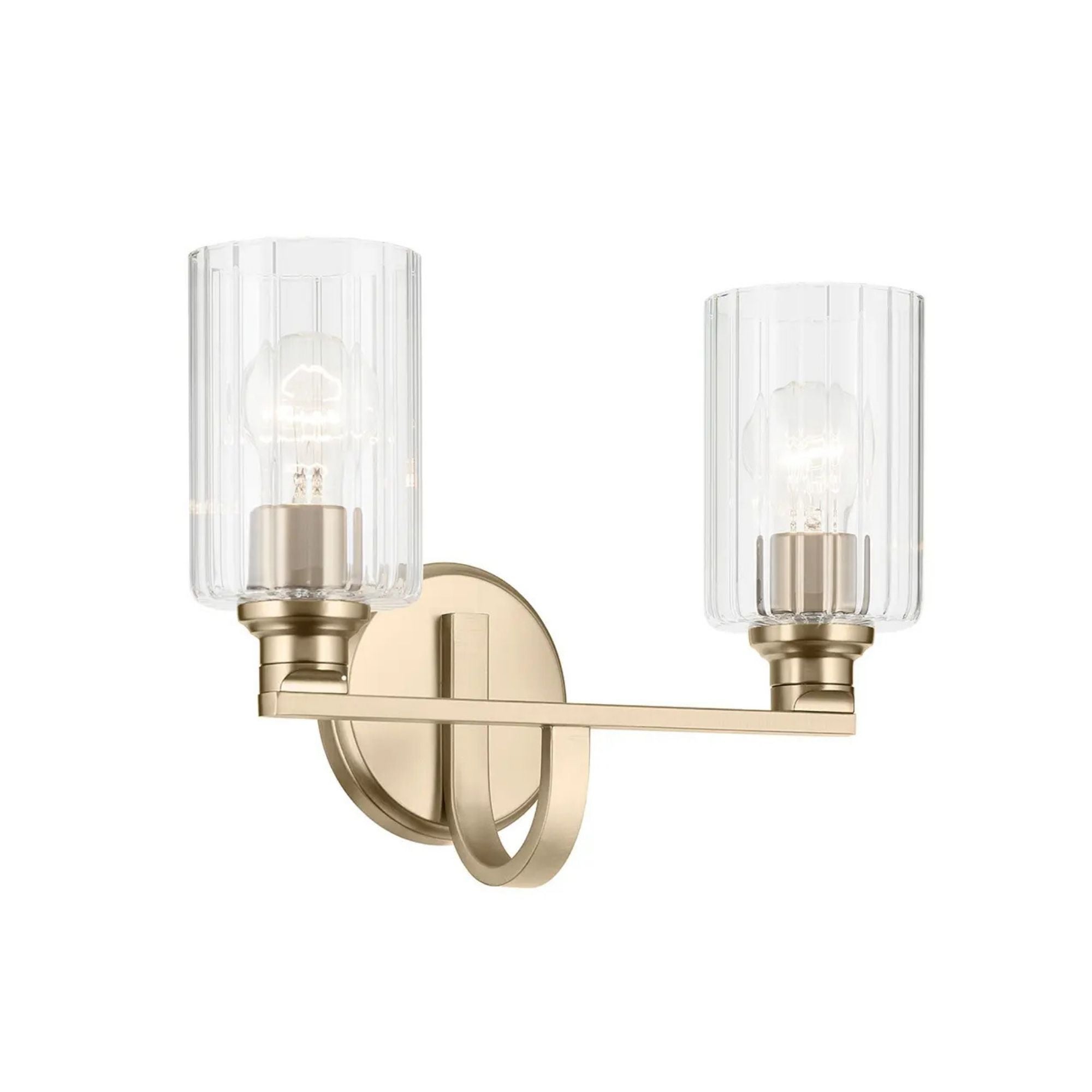 Gioe 14" 2-Light Bath Vanity Light, Champagne Bronze Finish Fluted Glass