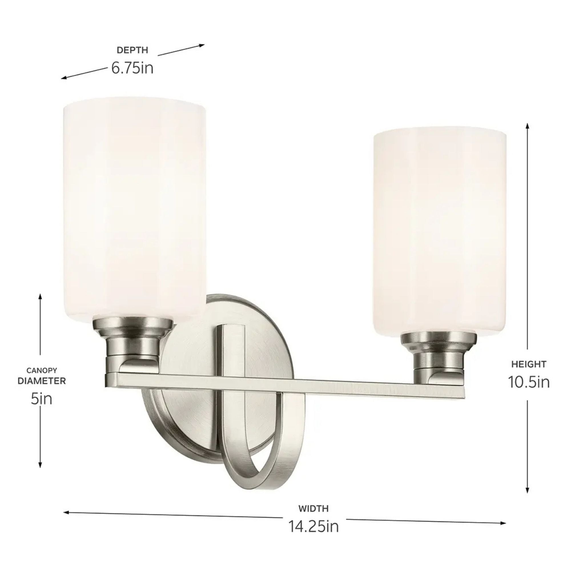 Gioe 14" 2-Light Bath Vanity Light, Brushed Nickel Finish Etched Glass
