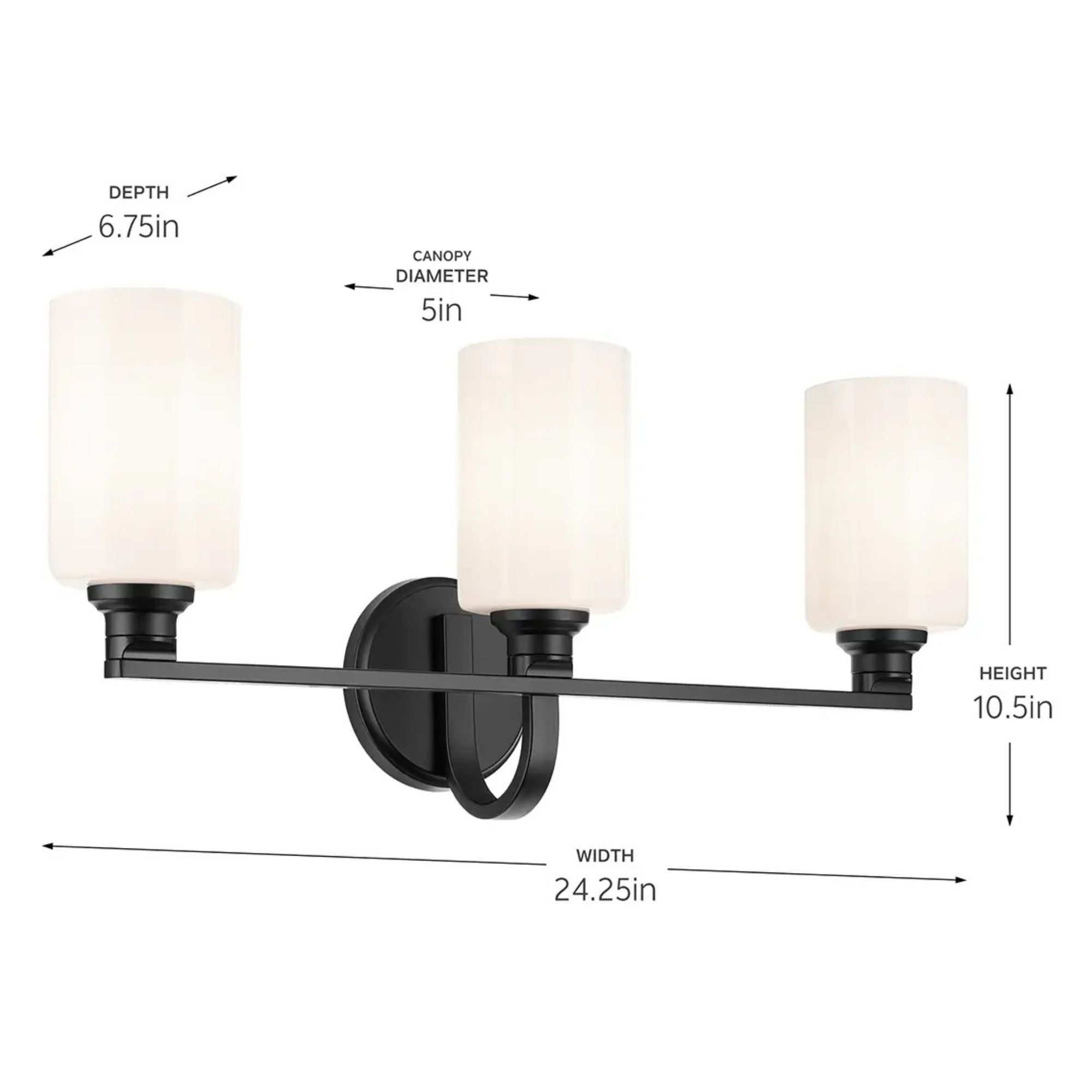 Gioe 24" 3-Light Bath Vanity Light, Black Finish Etched Glass