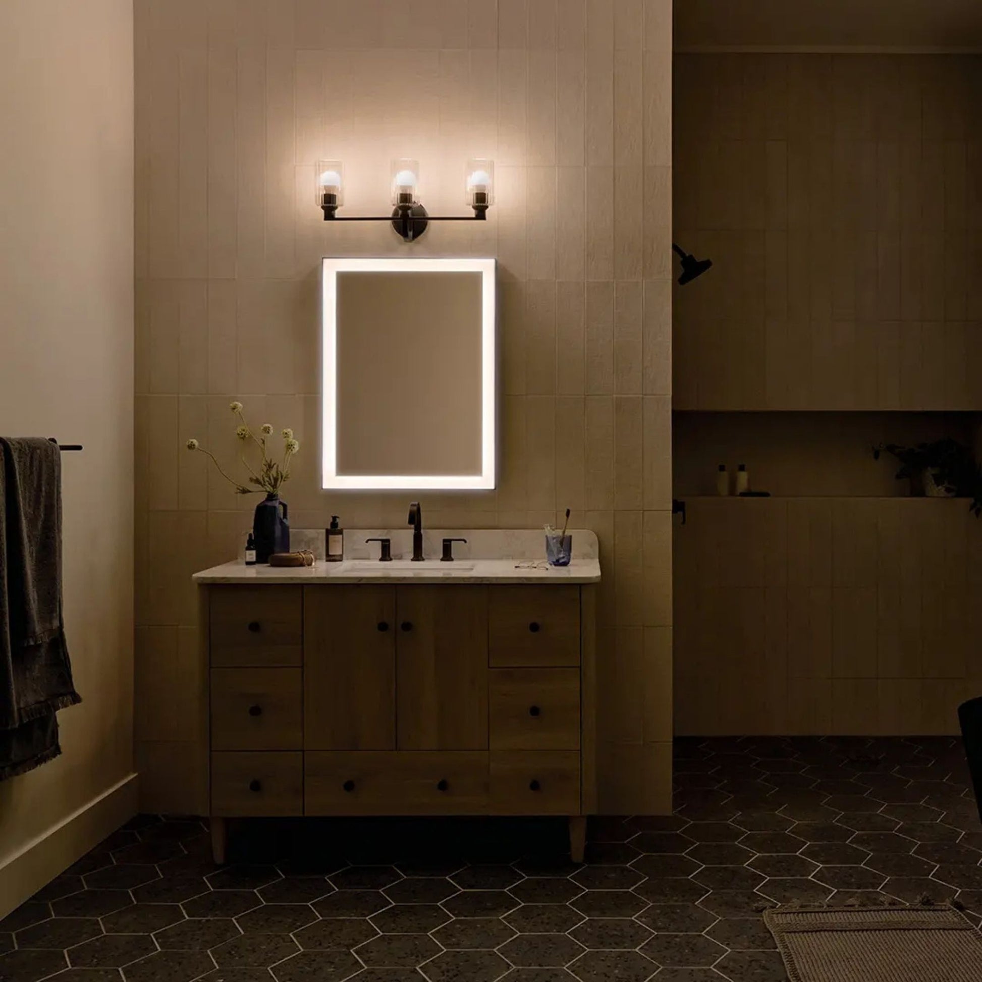 Kichler Lighting - Gioe 24" 3-Light Bath Vanity Light, Black Finish Fluted Glass | Bees Lighting