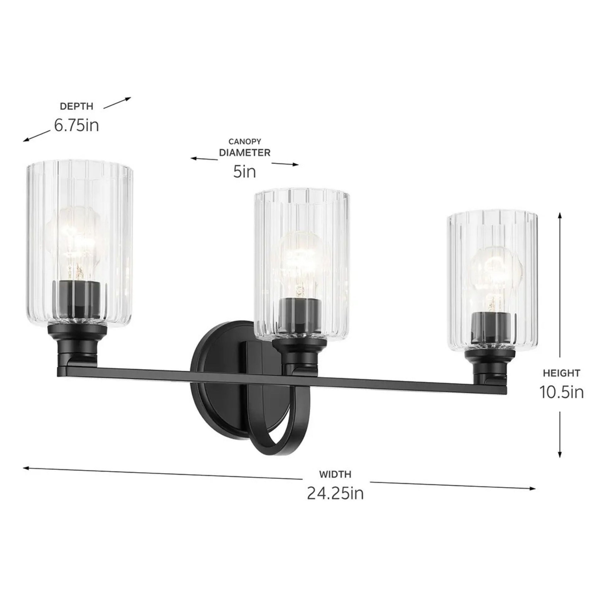 Kichler Lighting - Gioe 24" 3-Light Bath Vanity Light, Black Finish Fluted Glass | Bees Lighting