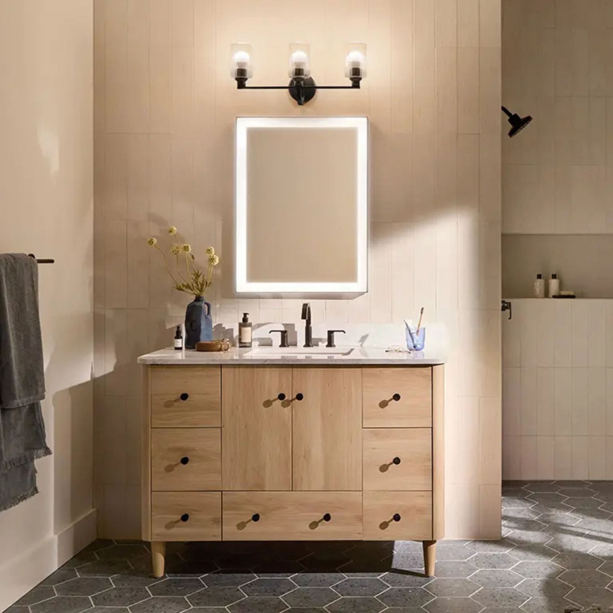 Kichler Lighting - Gioe 24" 3-Light Bath Vanity Light, Black Finish Fluted Glass | Bees Lighting