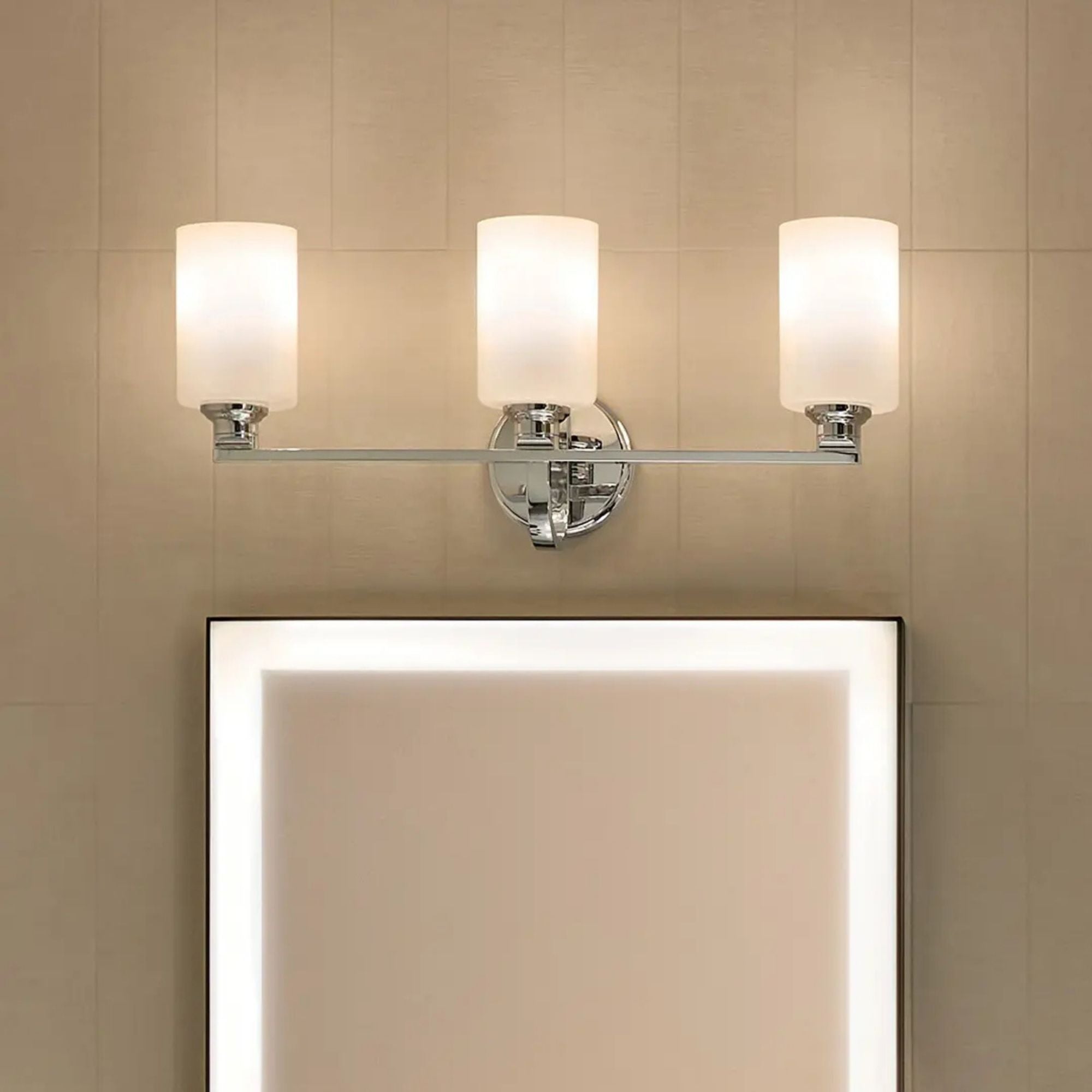 Gioe 24" 3-Light Bath Vanity Light, Chrome Finish Etched Glass
