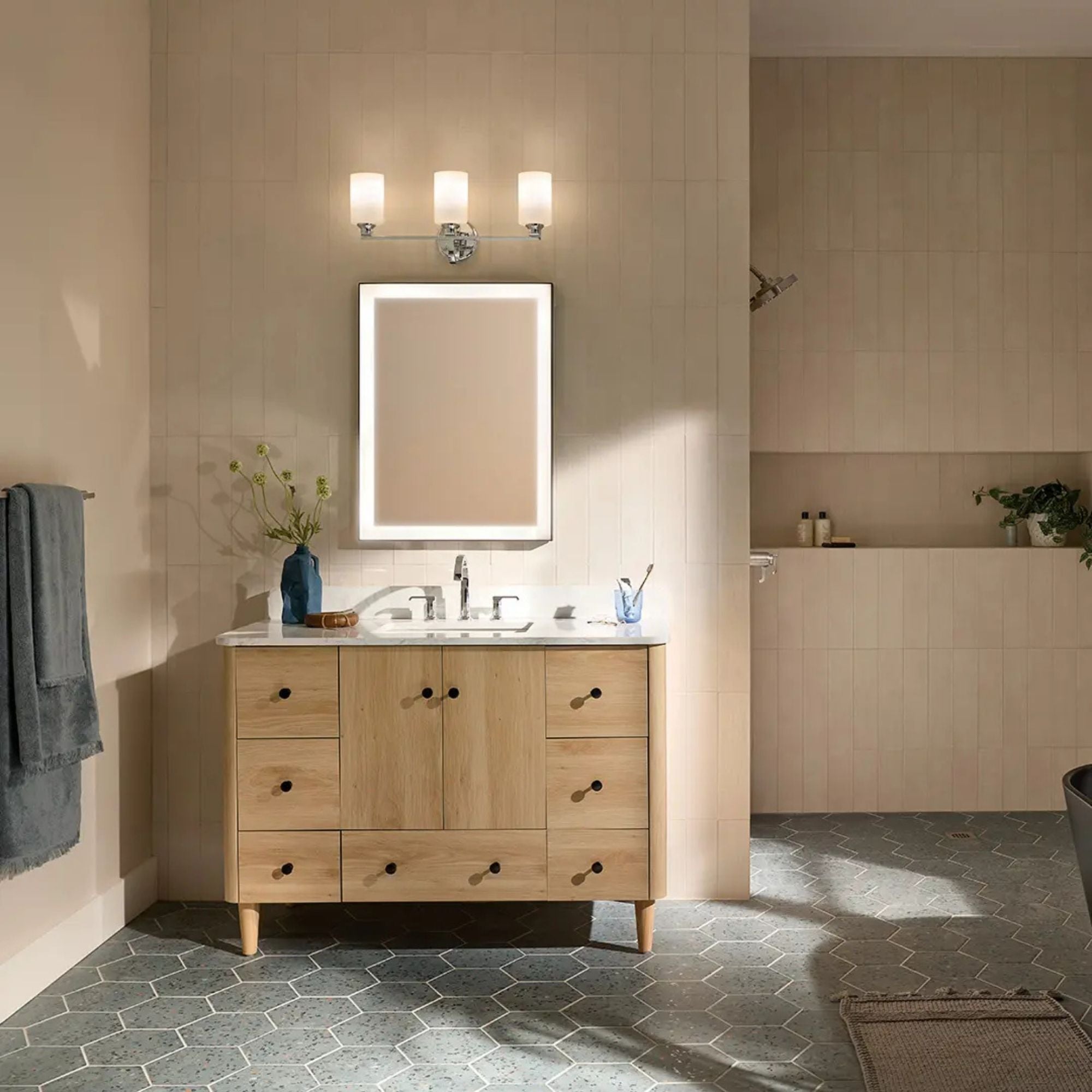 Kichler Lighting - Gioe 24" 3-Light Bath Vanity Light, Chrome Finish Etched Glass | Bees Lighting