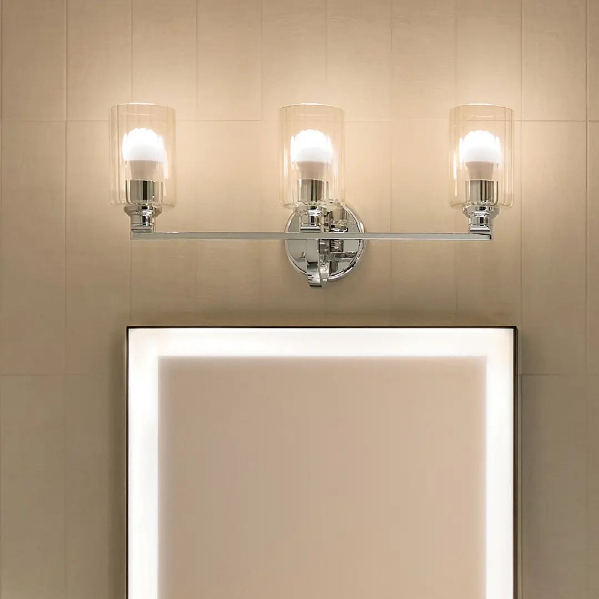 Gioe 24" 3-Light Bath Vanity Light, Chrome Finish Fluted Glass