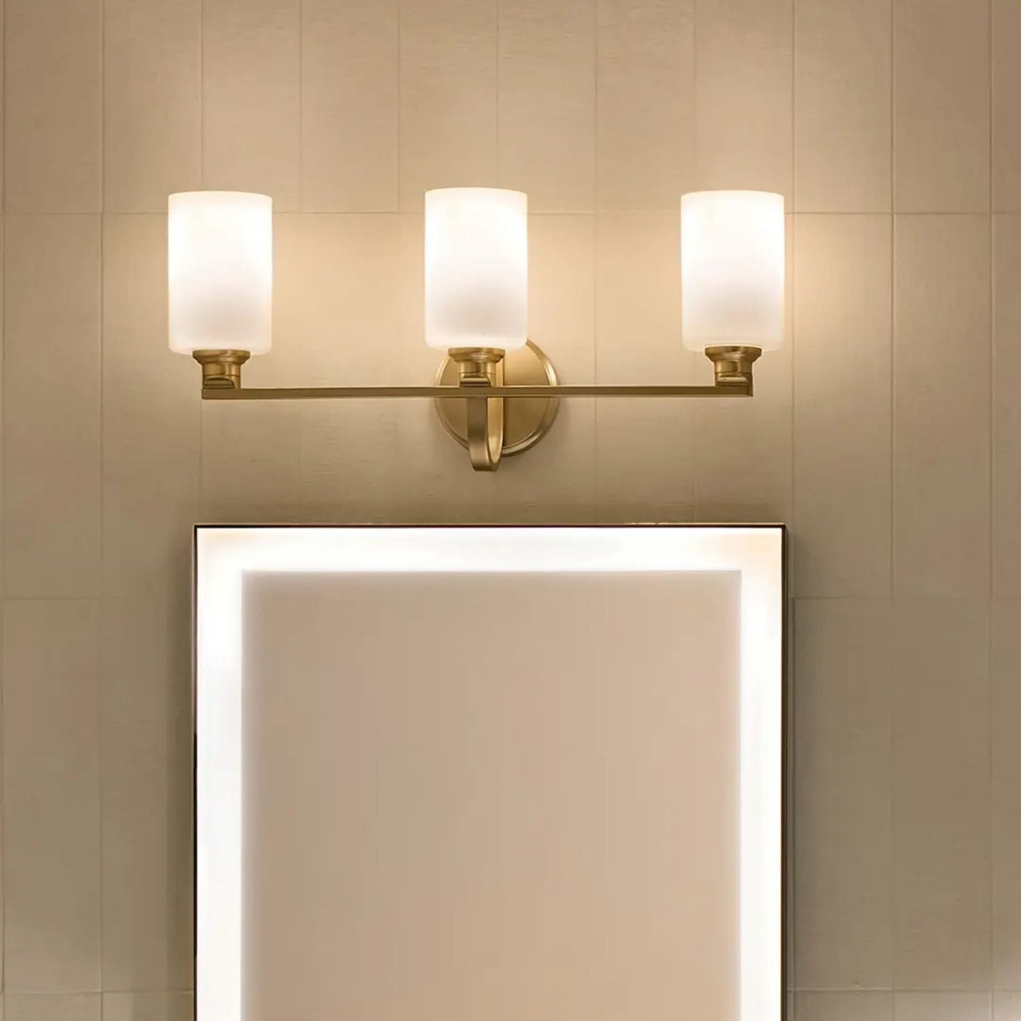 Gioe 24" 3-Light Bath Vanity Light, Champagne Bronze Finish Etched Glass