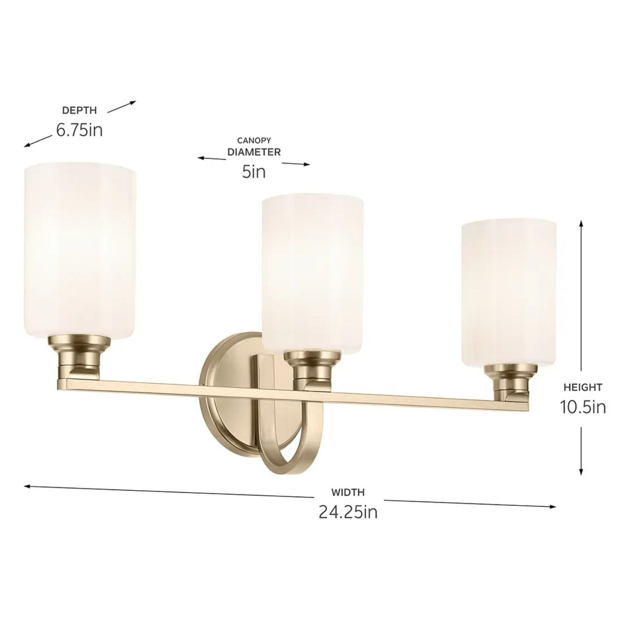 Gioe 24" 3-Light Bath Vanity Light, Champagne Bronze Finish Etched Glass