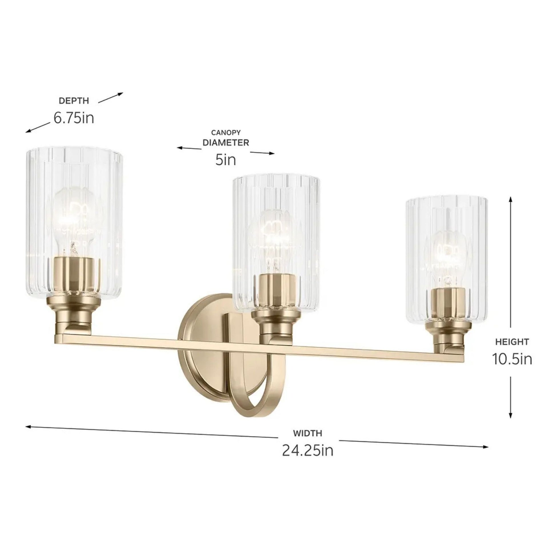 Kichler Lighting - Gioe 24" 3-Light Bath Vanity Light, Champagne Bronze Finish Fluted Glass | Bees Lighting