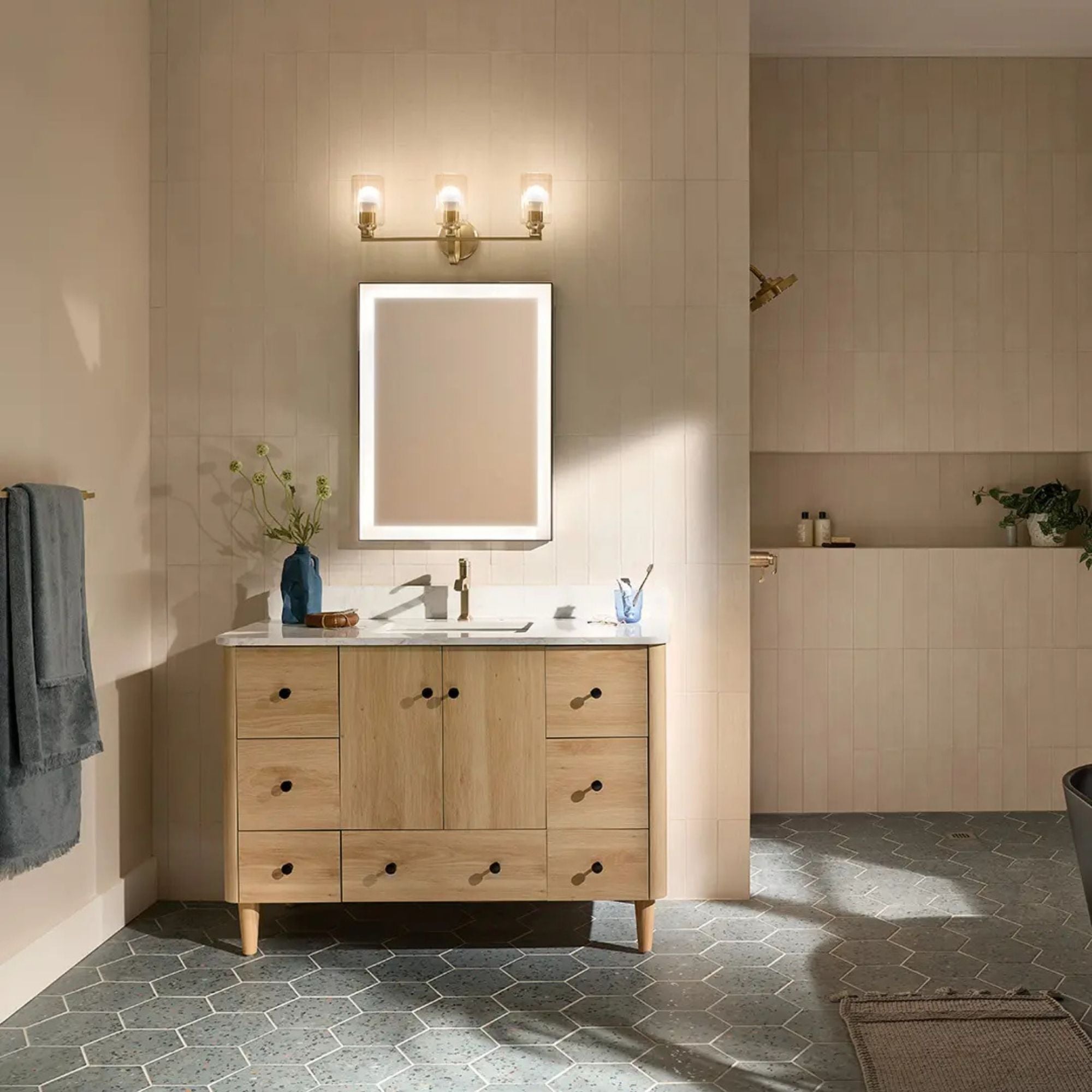 Kichler Lighting - Gioe 24" 3-Light Bath Vanity Light, Champagne Bronze Finish Fluted Glass | Bees Lighting