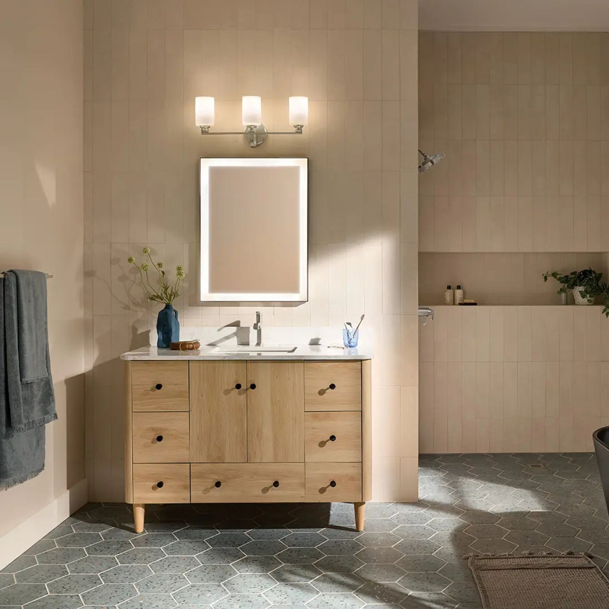 Kichler Lighting - Gioe 24" 3-Light Bath Vanity Light, Brushed Nickel Finish Etched Glass | Bees Lighting