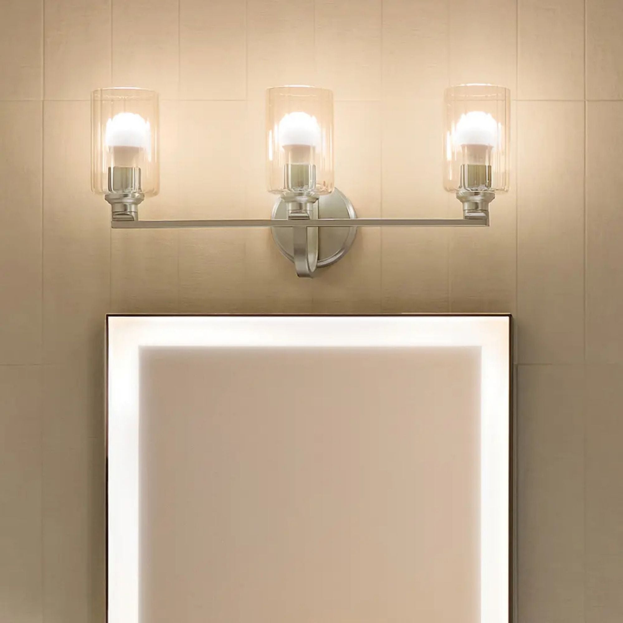 Gioe 24" 3-Light Bath Vanity Light, Brushed Nickel Finish Fluted Glass