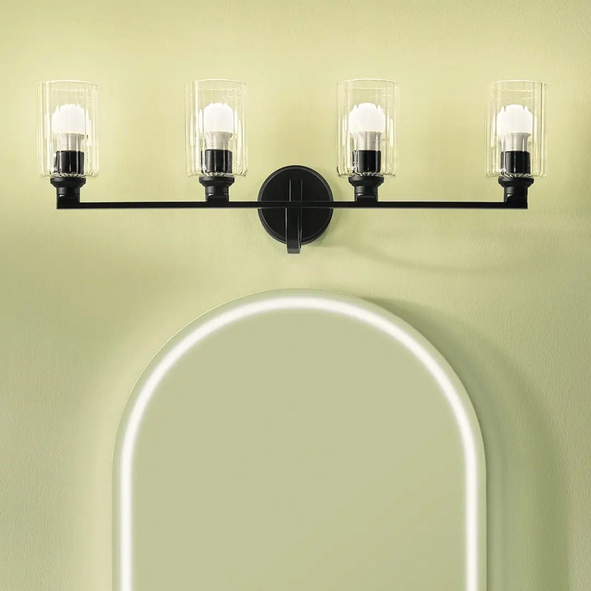 Kichler Lighting - Gioe 32" 4-Light Bath Vanity Light, Black Finish Etched Glass | Bees Lighting