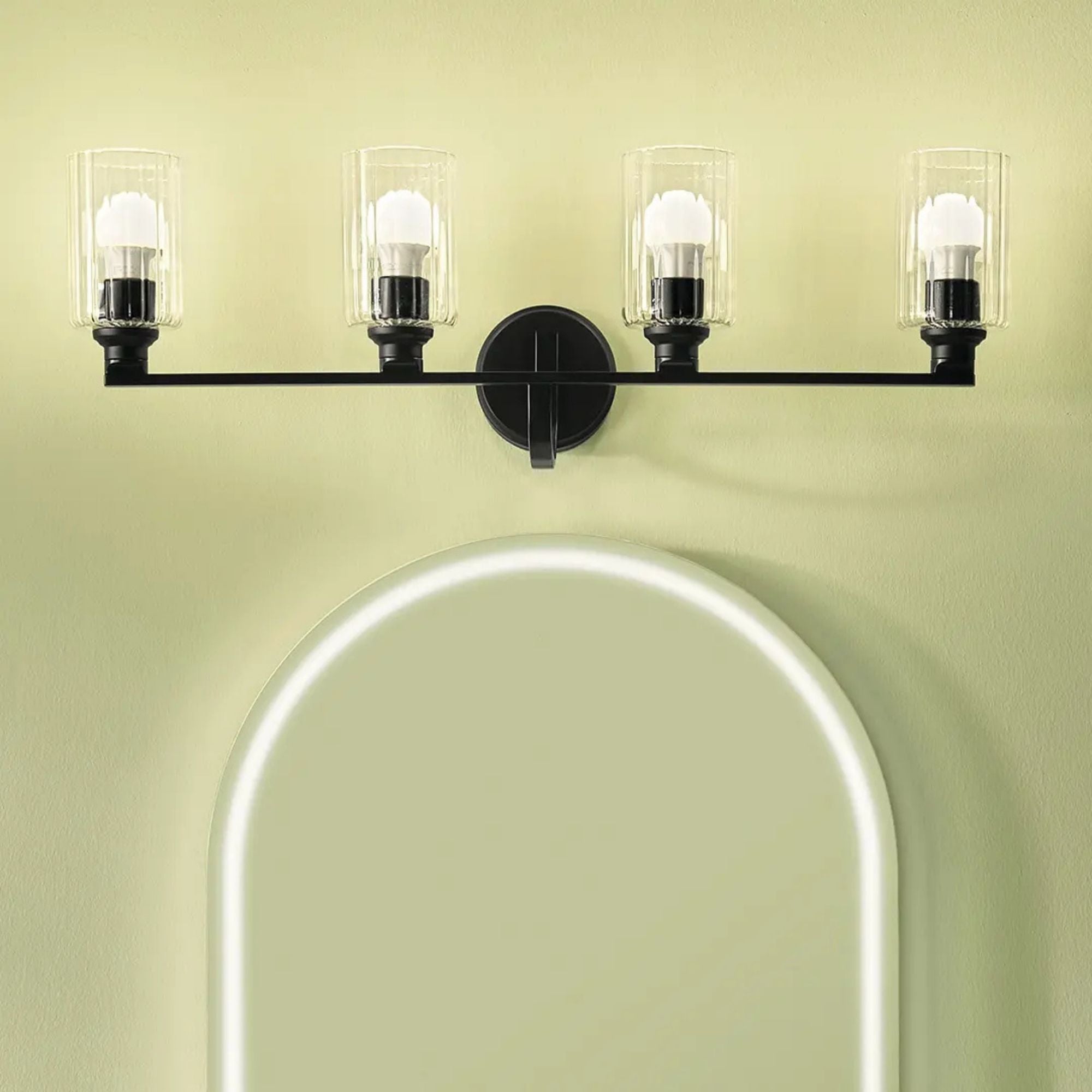 Gioe 32" 4-Light Bath Vanity Light, Black Finish Etched Glass