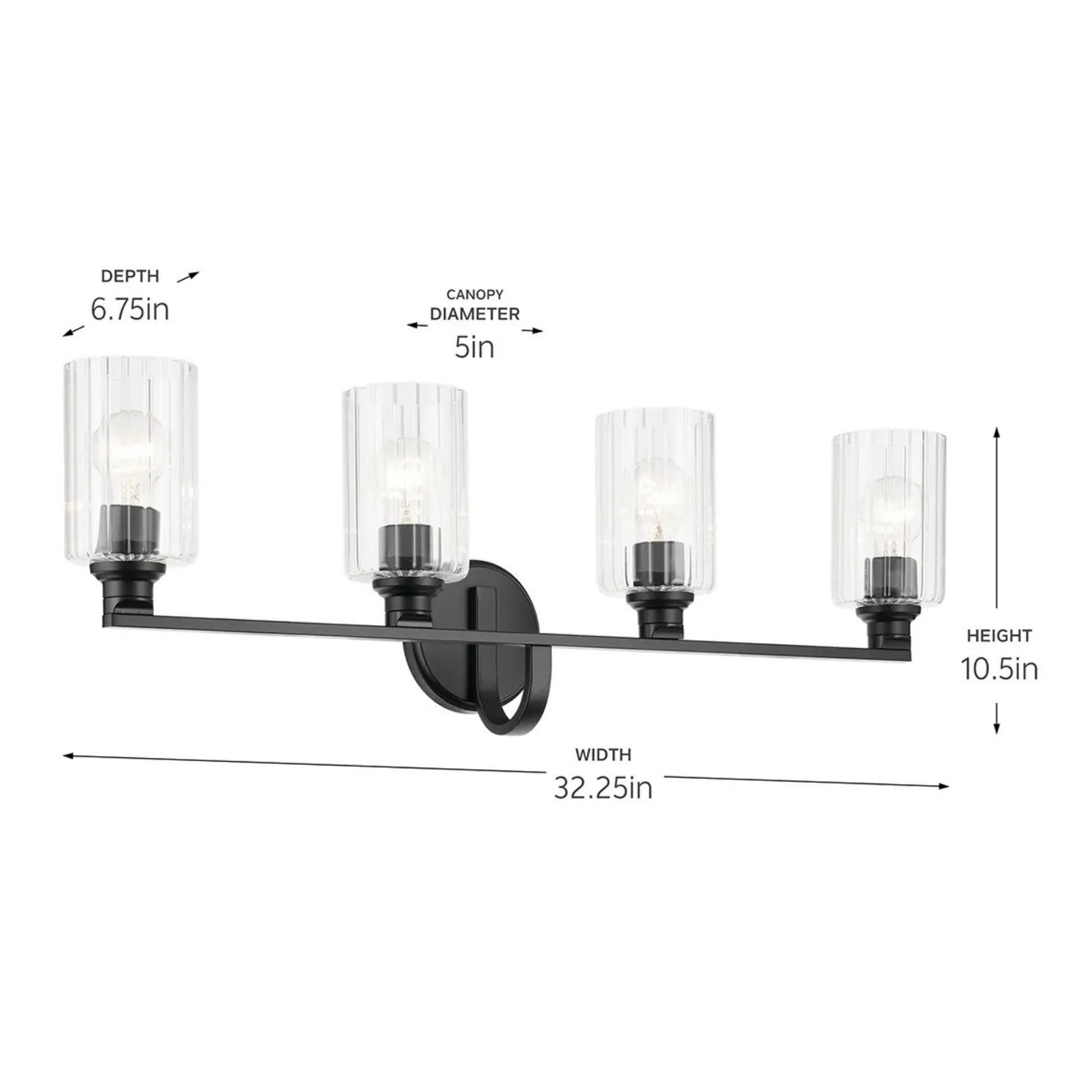 Kichler Lighting - Gioe 32" 4-Light Bath Vanity Light, Black Finish Etched Glass | Bees Lighting