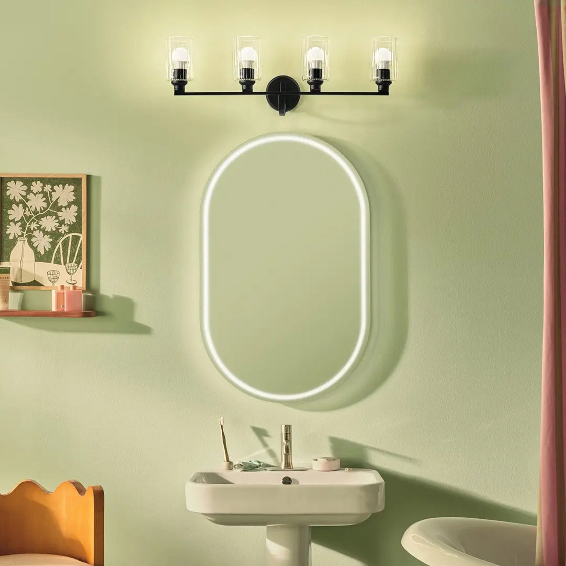 Kichler Lighting - Gioe 32" 4-Light Bath Vanity Light, Black Finish Etched Glass | Bees Lighting