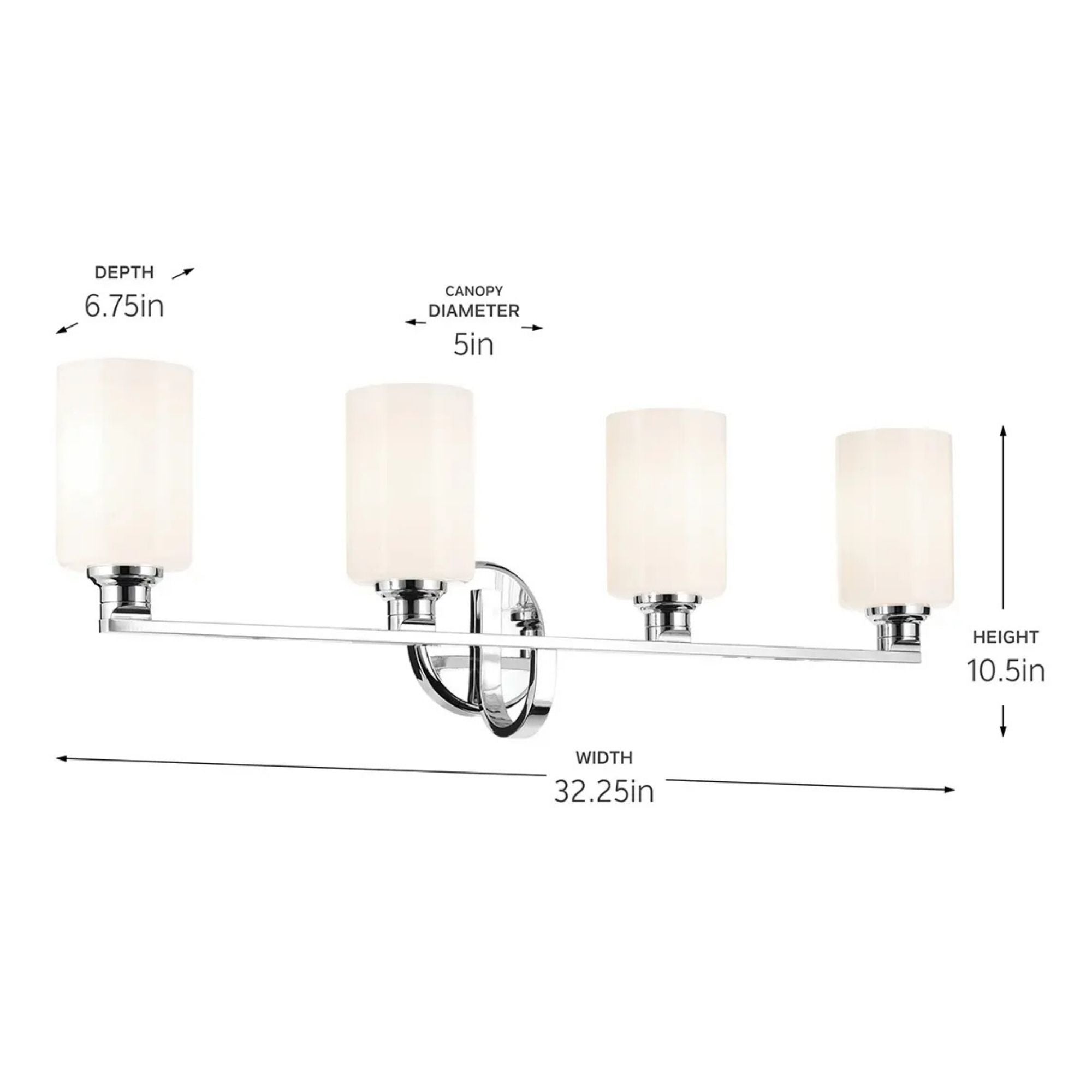 Kichler Lighting - Gioe 32" 4-Light Bath Vanity Light, Chrome Finish Etched Glass | Bees Lighting