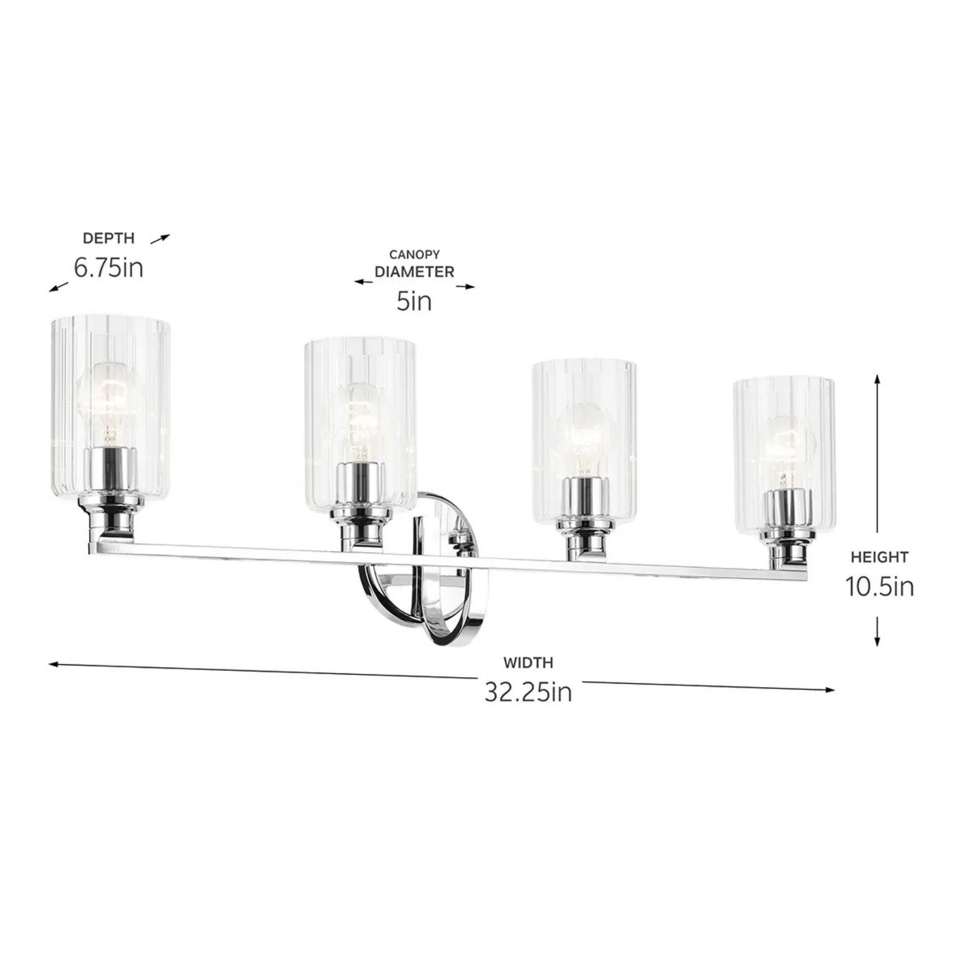 Kichler Lighting - Gioe 32" 4-Light Bath Vanity Light, Chrome Finish Fluted Glass | Bees Lighting