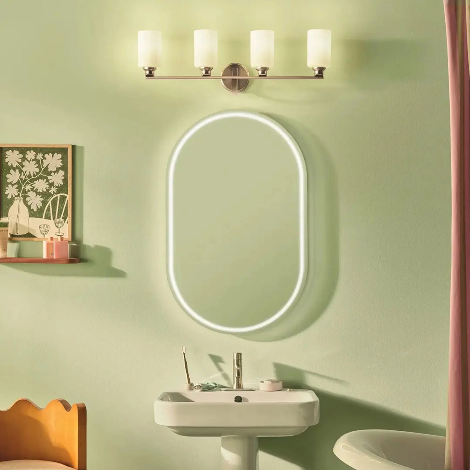 Kichler Lighting - Gioe 32" 4-Light Bath Vanity Light, Champagne Bronze Finish Etched Glass | Bees Lighting