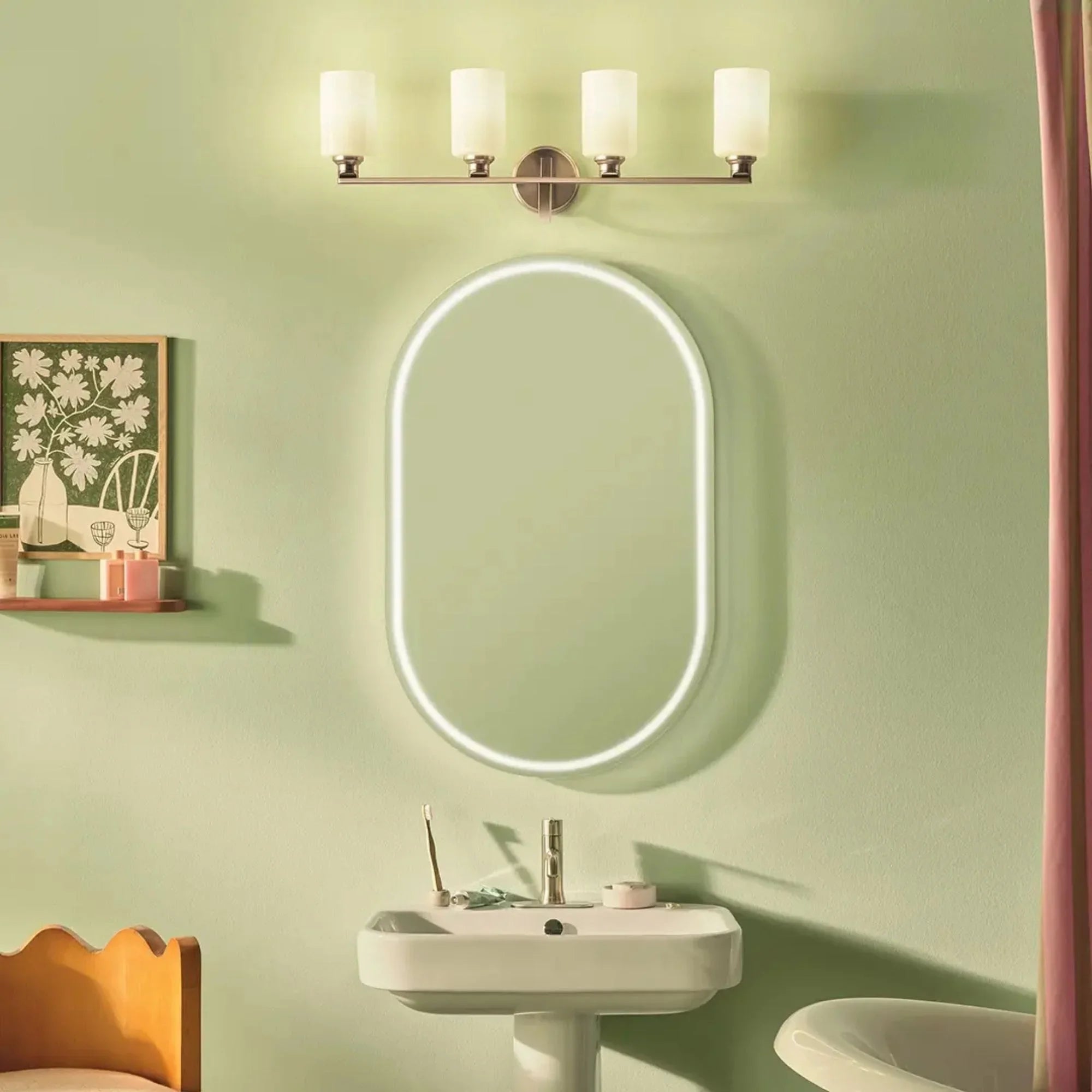 Kichler Lighting - Gioe 32" 4-Light Bath Vanity Light, Champagne Bronze Finish Etched Glass | Bees Lighting