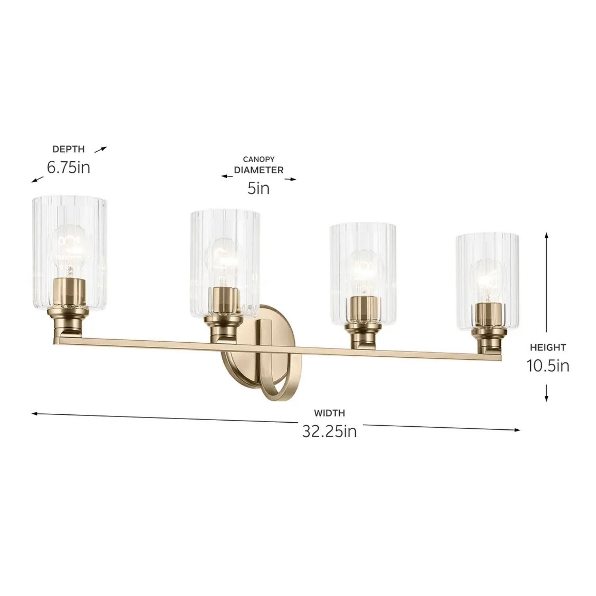 Kichler Lighting - Gioe 32" 4-Light Bath Vanity Light, Champagne Bronze Finish Fluted Glass | Bees Lighting