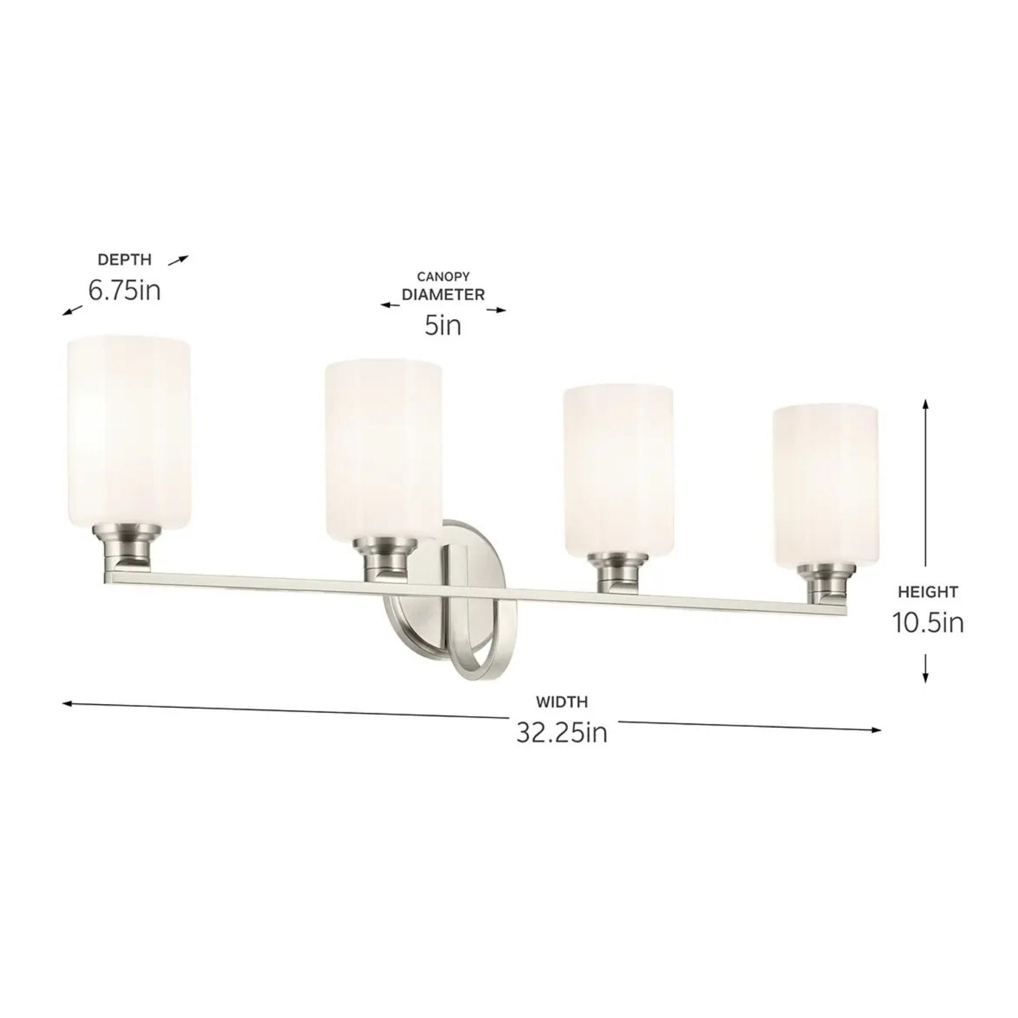Gioe 32" 4-Light Bath Vanity Light, Brushed Nickel Finish Etched Glass