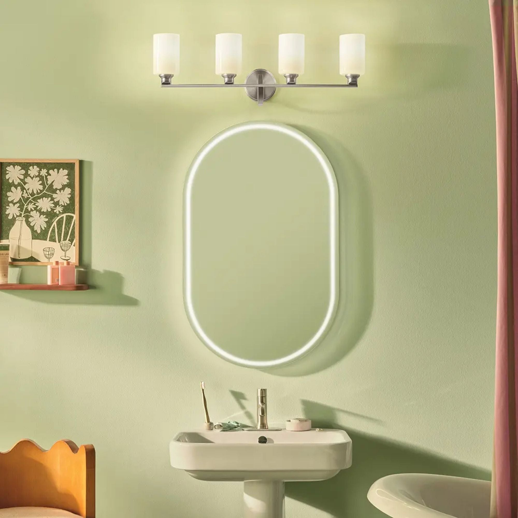 Gioe 32" 4-Light Bath Vanity Light, Brushed Nickel Finish Etched Glass