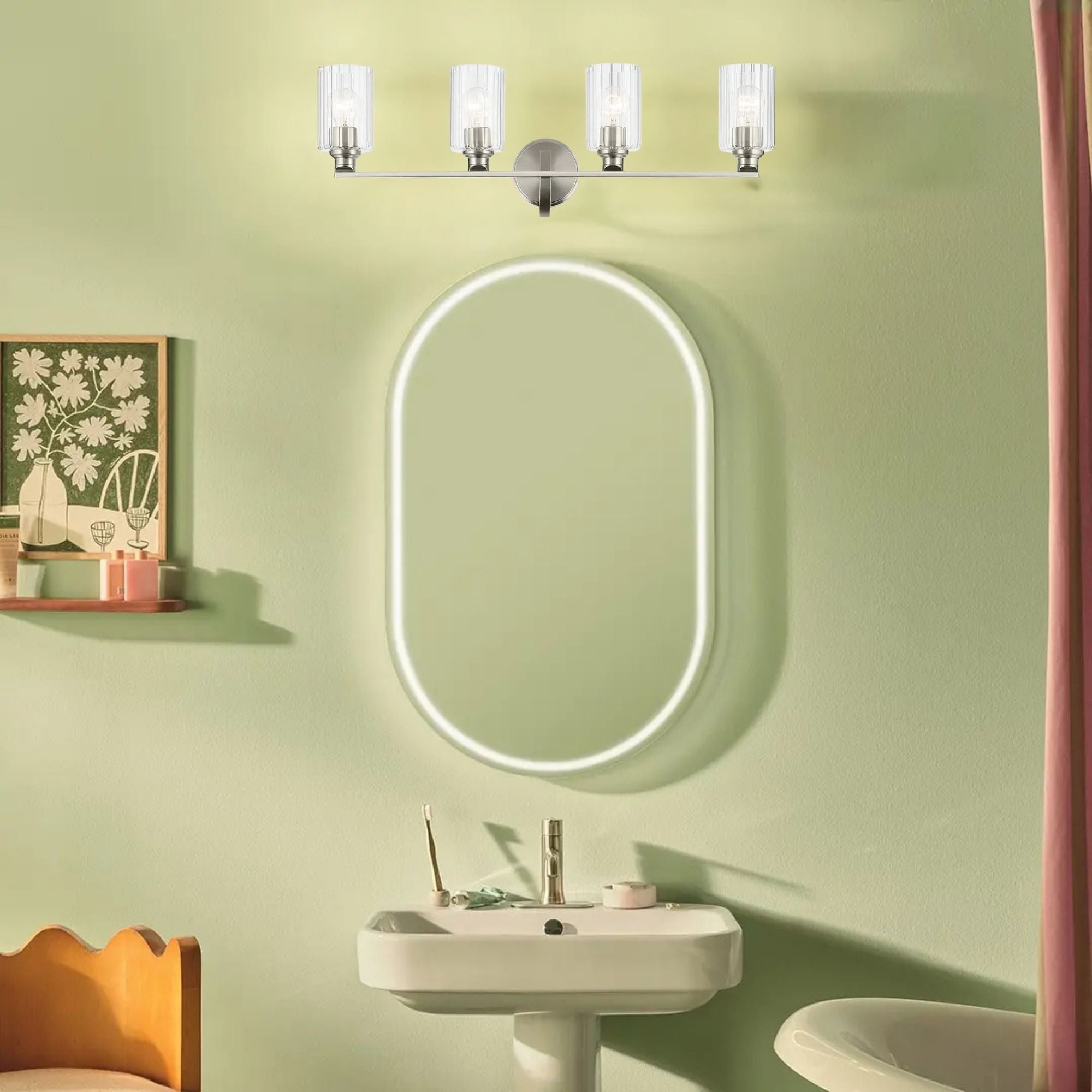 Gioe 32" 4-Light Bath Vanity Light, Brushed Nickel Finish Fluted Glass