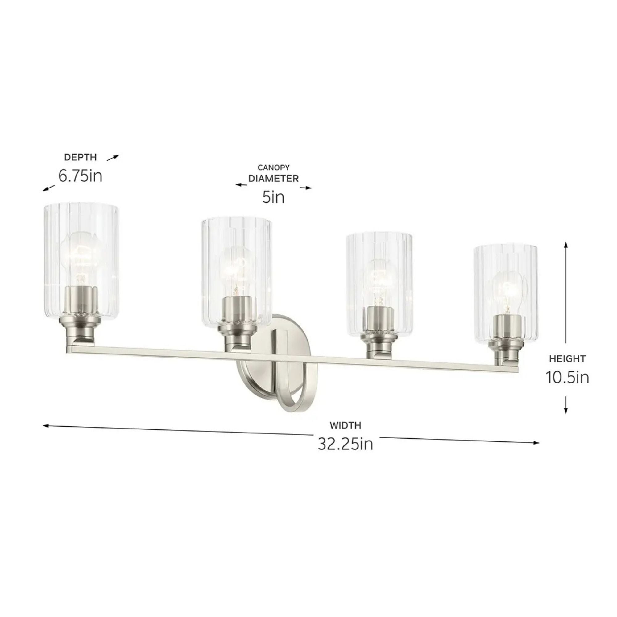Gioe 32" 4-Light Bath Vanity Light, Brushed Nickel Finish Fluted Glass
