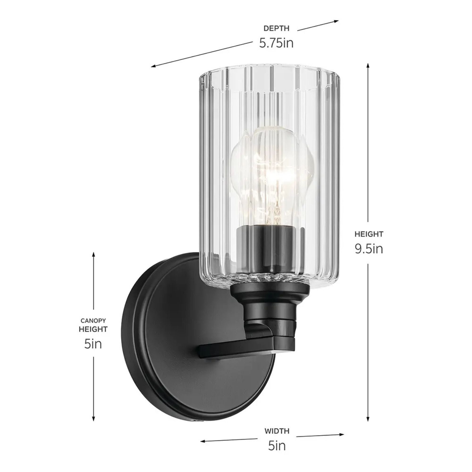Kichler Lighting - Gioe 5" Wall Sconce, Black Finish, Clear Fluted Glass | Bees Lighting