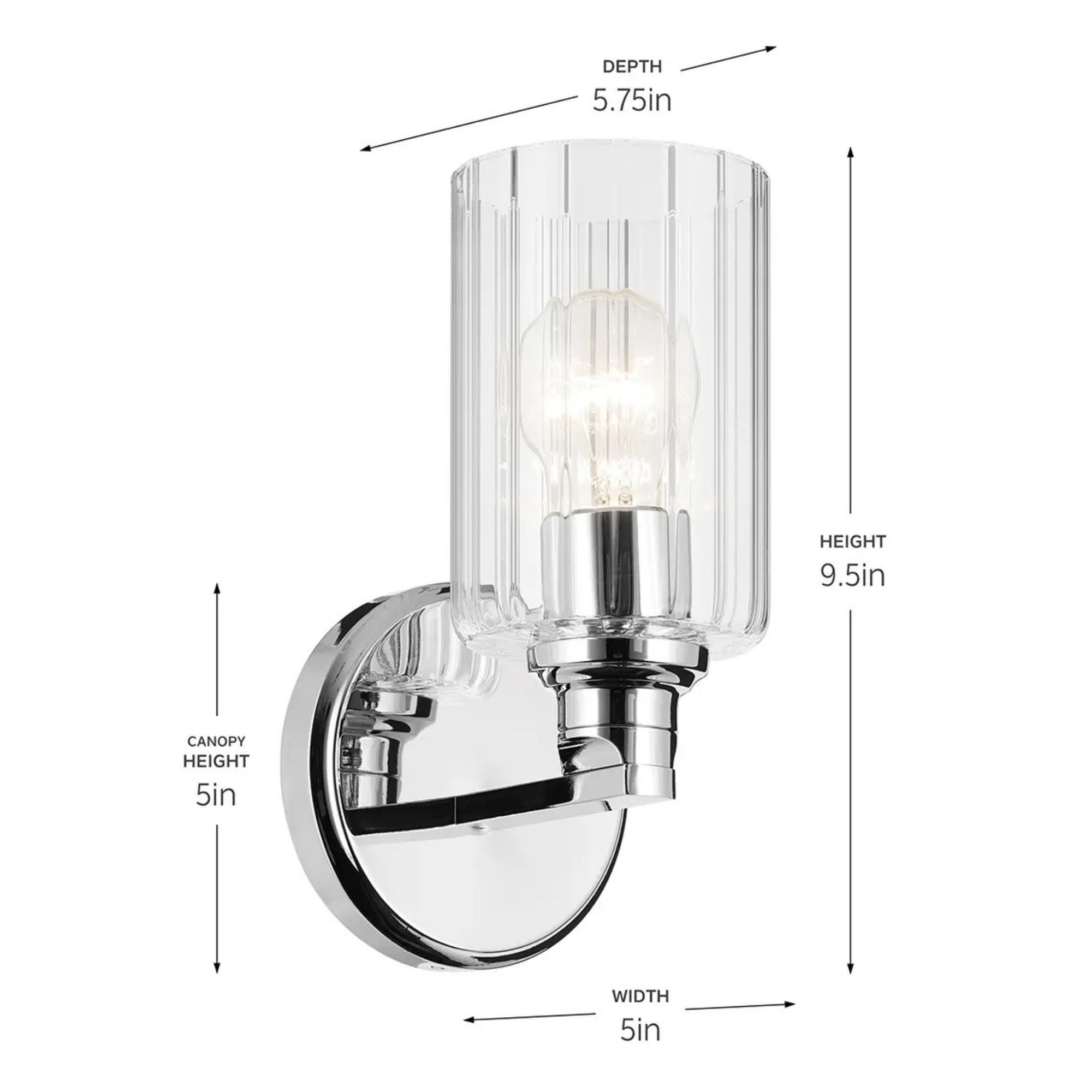 Kichler Lighting - Gioe 5" Wall Sconce, Chrome Finish, Clear Fluted Glass | Bees Lighting