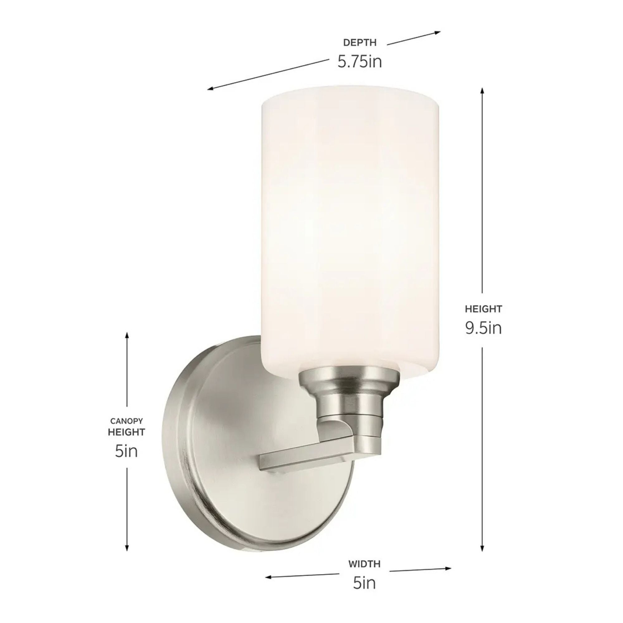 Gioe 5" Wall Sconce, Brushed Nickel Finish, Opal Glass