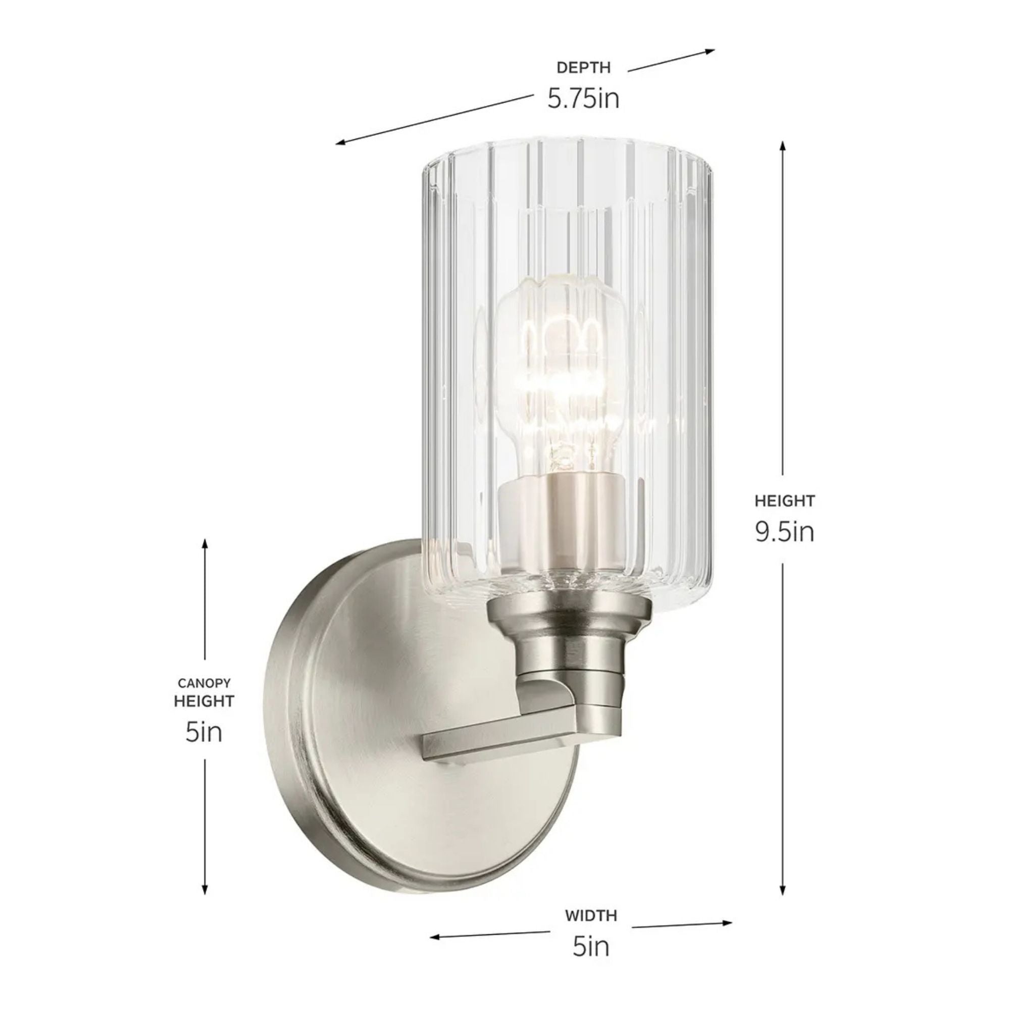Kichler Lighting - Gioe 5" Wall Sconce, Brushed Nickel Finish, Clear Fluted Glass | Bees Lighting
