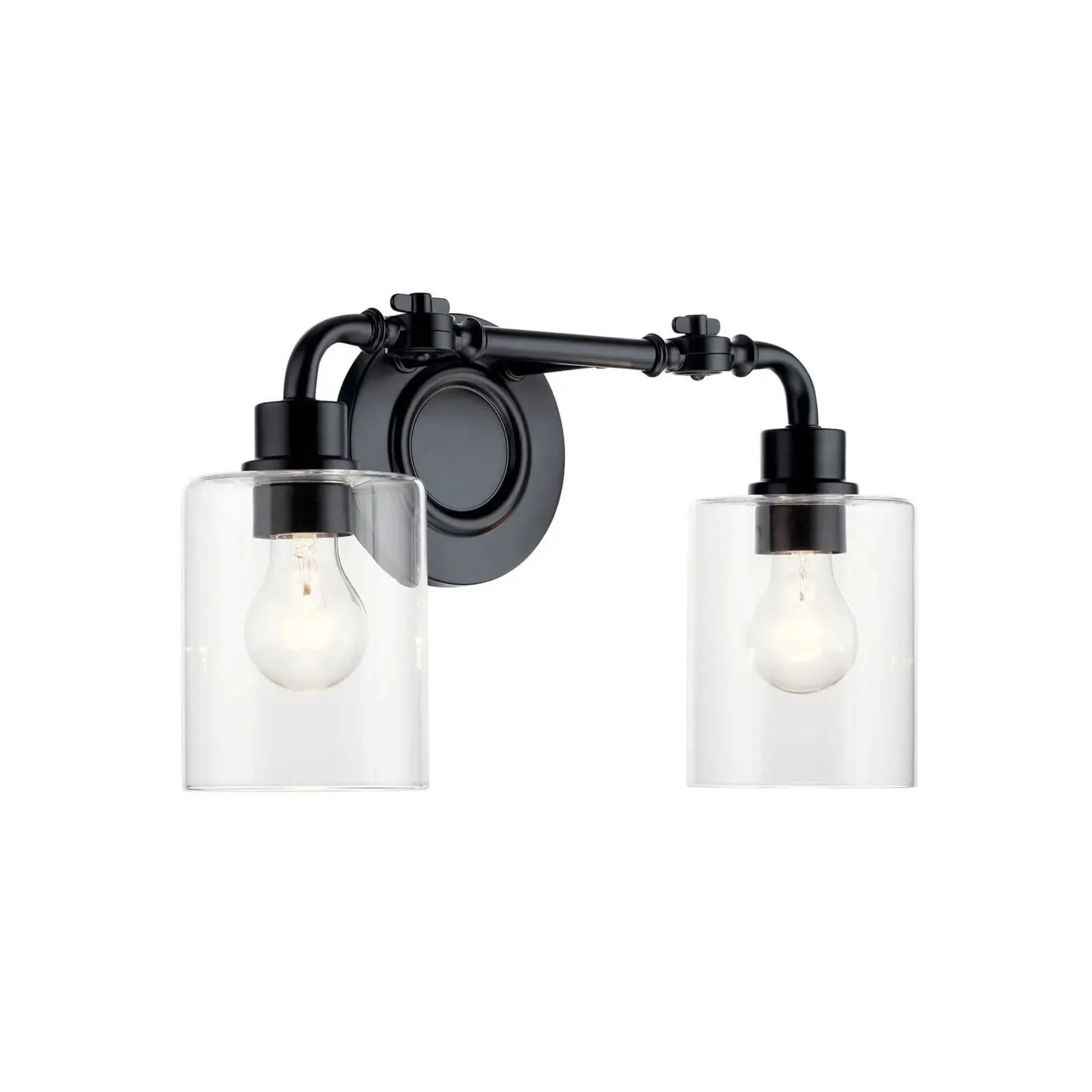 Kichler Gunnison 17 in. 2-Light Bathroom Vanity Light, Black with Clear Glass