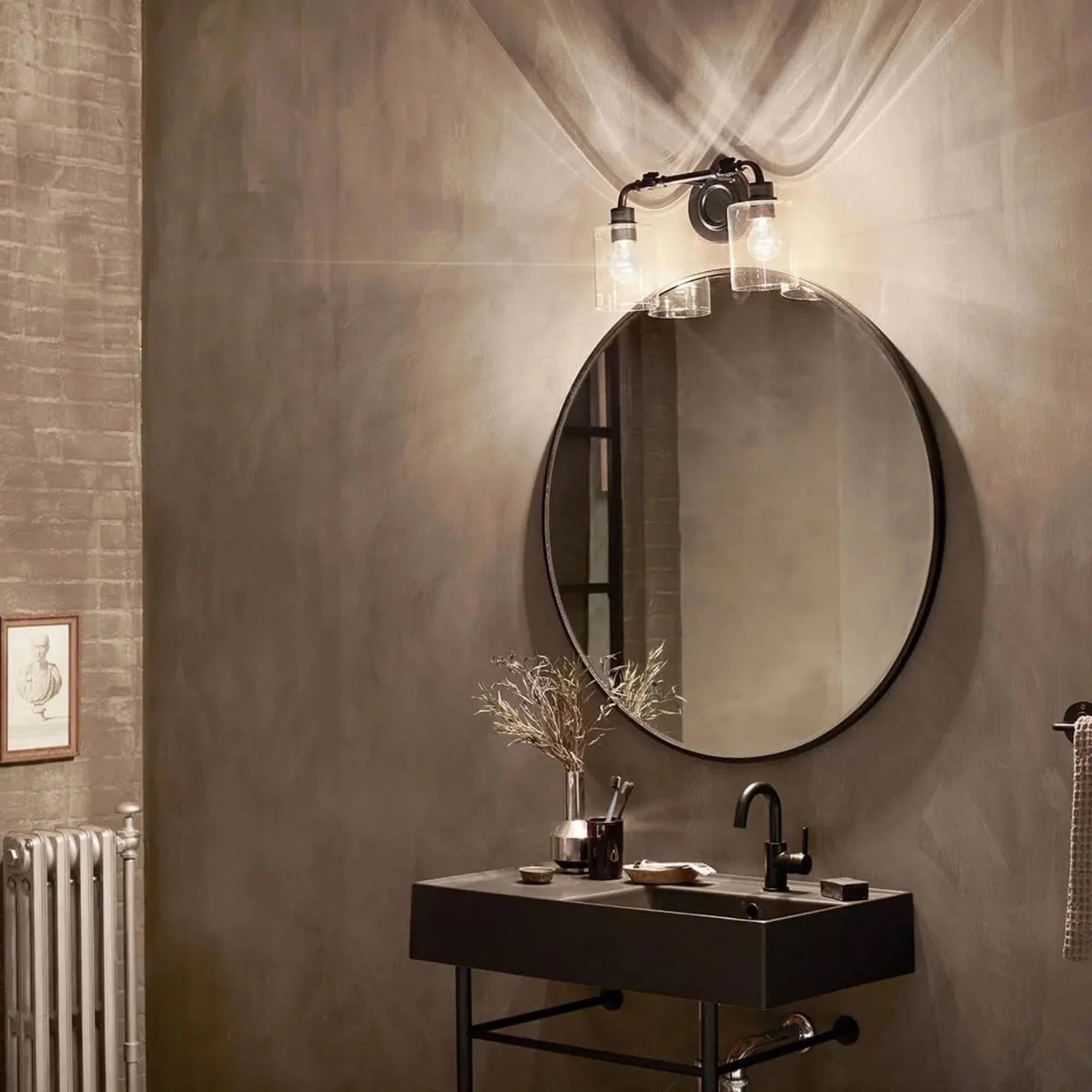 Kichler Gunnison 17 in. 2-Light Bathroom Vanity Light, Black with Clear Glass