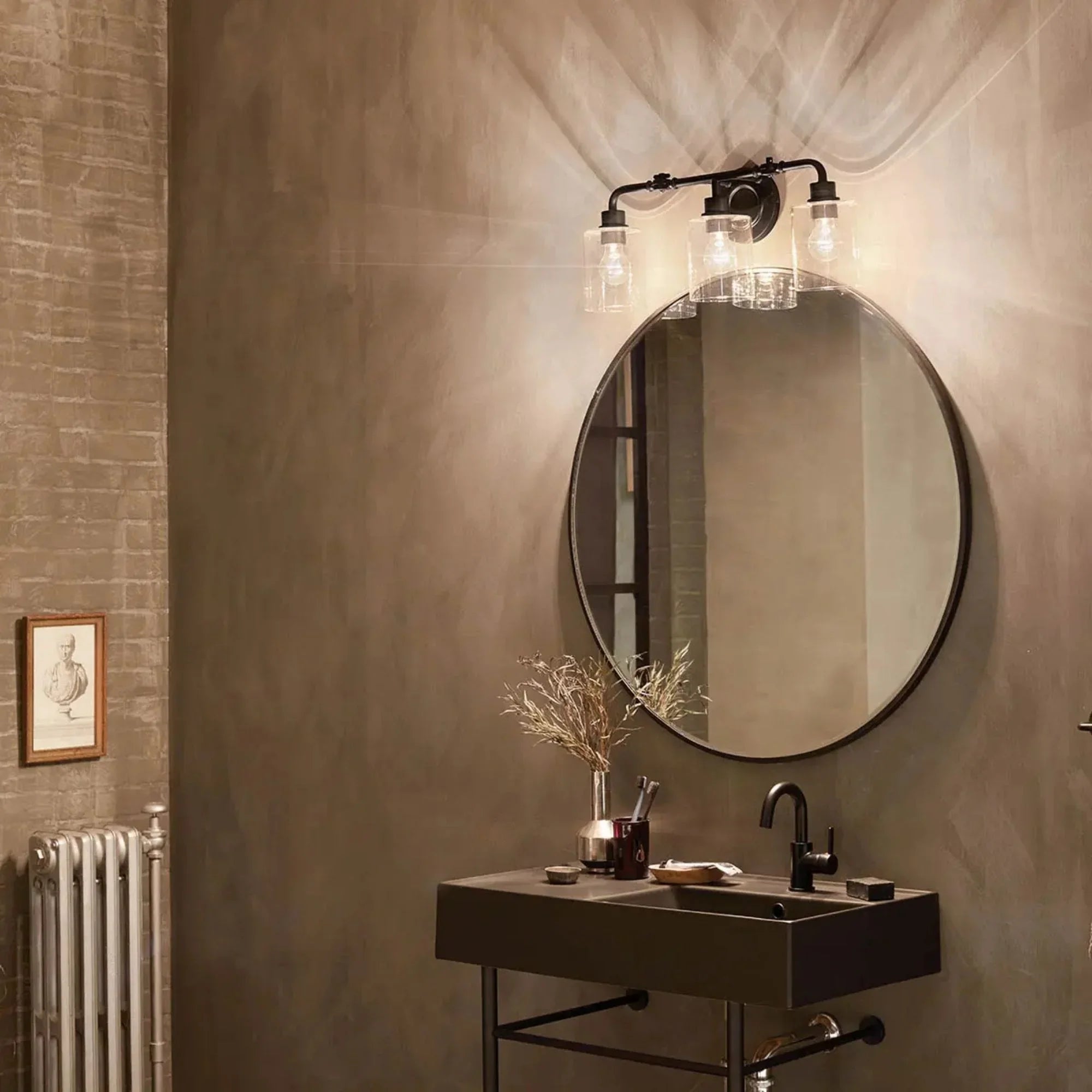 Kichler Gunnison 24 in. 3-Light Vanity Light, Black with Clear Glass