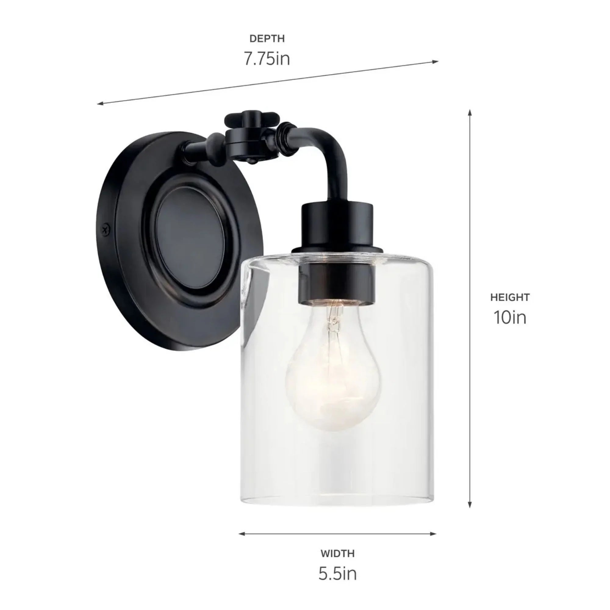 Kichler Gunnison 10 in. Wall Sconce, Black with Clear Glass