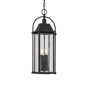 Kichler Harbor Row 25.75 in. 4-Light Outdoor Hanging Light, Textured Black with Clear Seeded Glass
