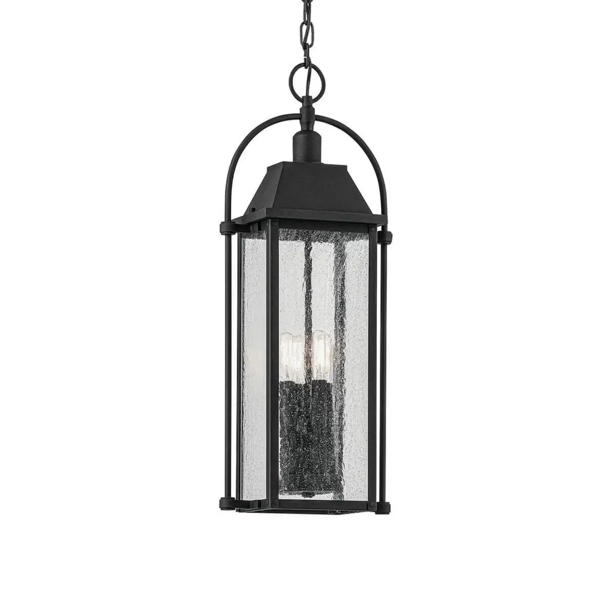 Kichler Harbor Row 25.75 in. 4-Light Outdoor Hanging Light, Textured Black with Clear Seeded Glass