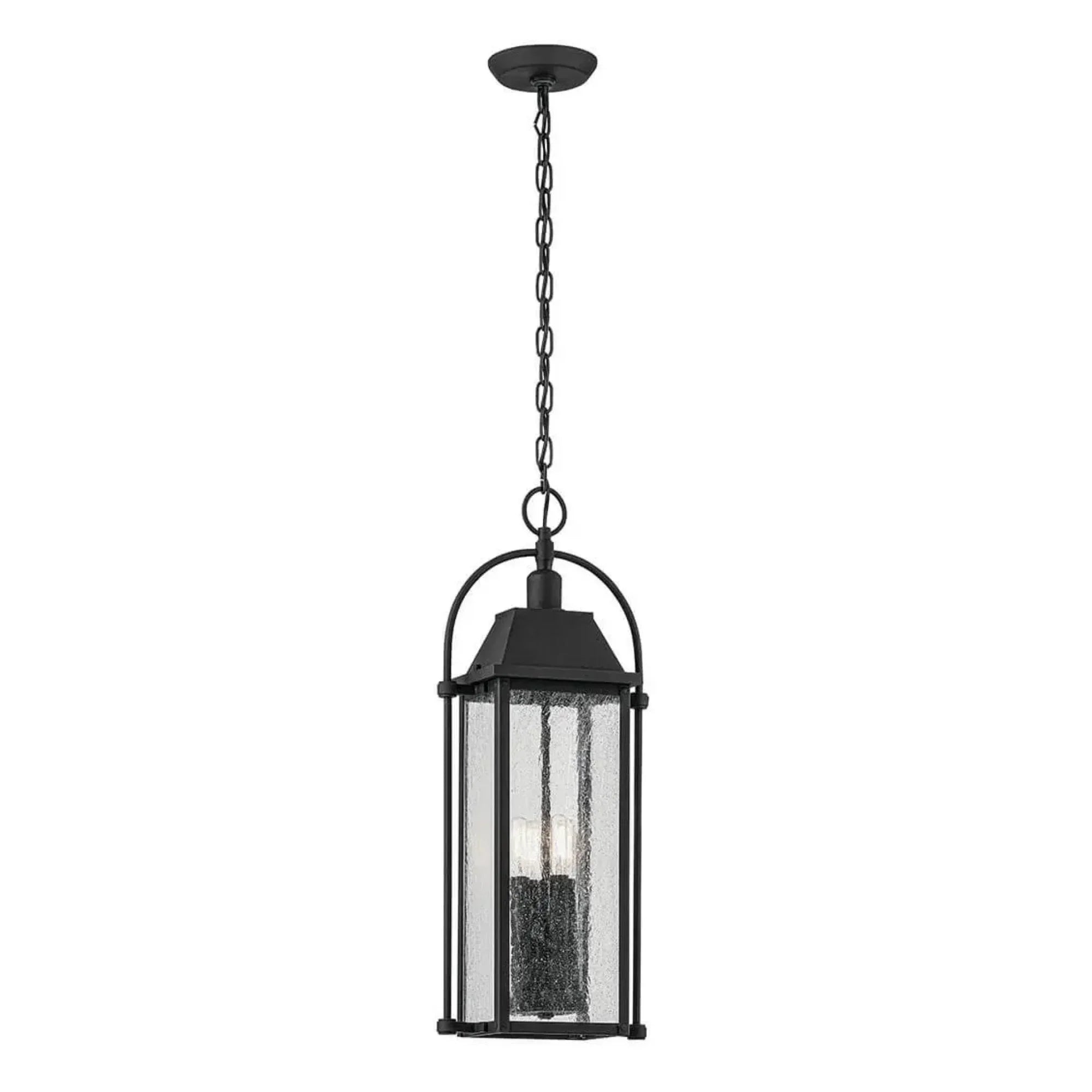 Kichler Harbor Row 25.75 in. 4-Light Outdoor Hanging Light, Textured Black with Clear Seeded Glass