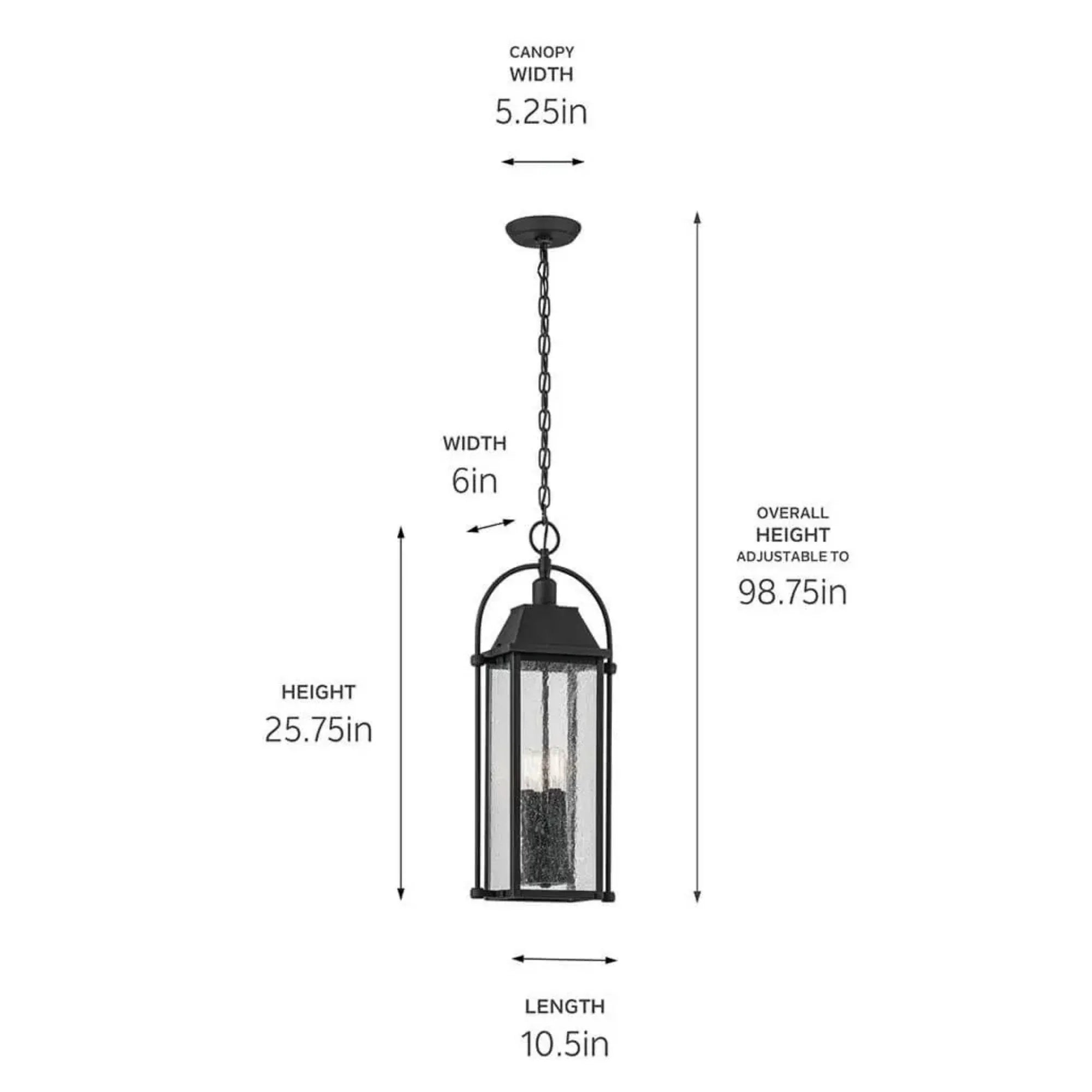 Kichler Harbor Row 25.75 in. 4-Light Outdoor Hanging Light, Textured Black with Clear Seeded Glass