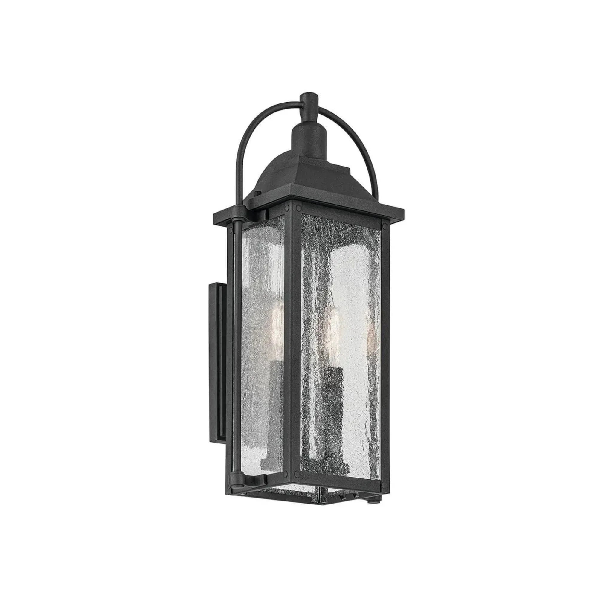 Kichler Harbor Row 18.5 in. 2-Light Outdoor Wall Sconce, Textured Black with Clear Seeded Glass