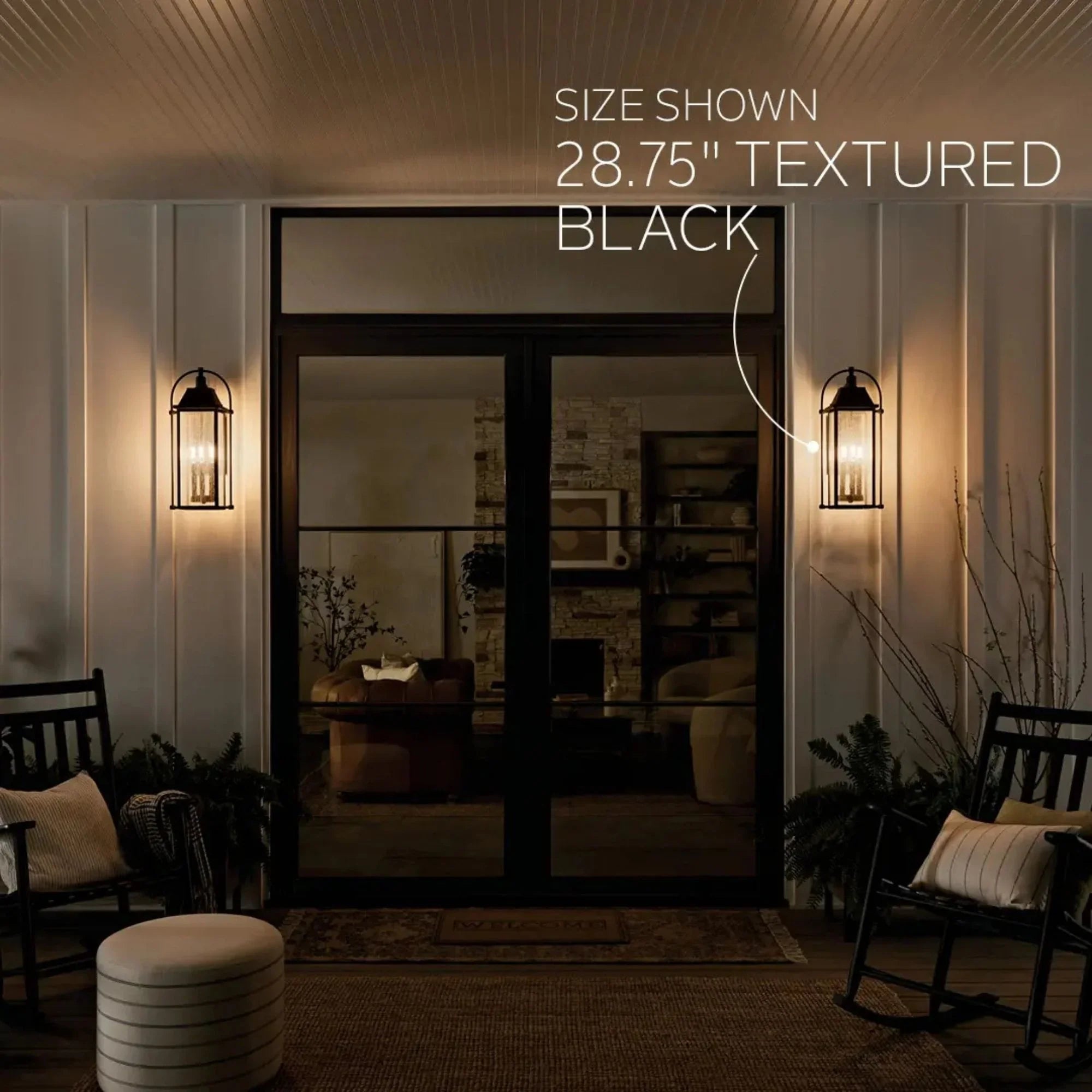 Kichler Harbor Row 18.5 in. 2-Light Outdoor Wall Sconce, Textured Black with Clear Seeded Glass